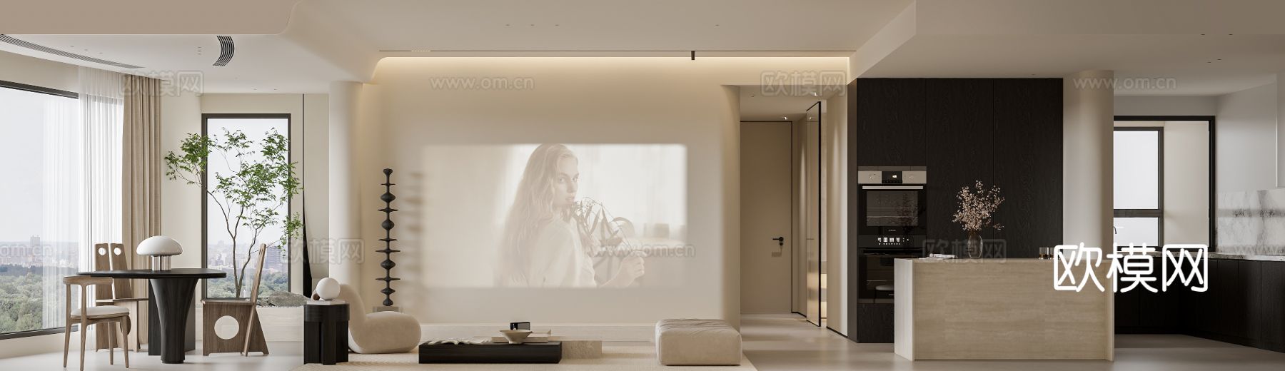 奶油风家装案例客厅 卧室效果图下载（渲染图11）