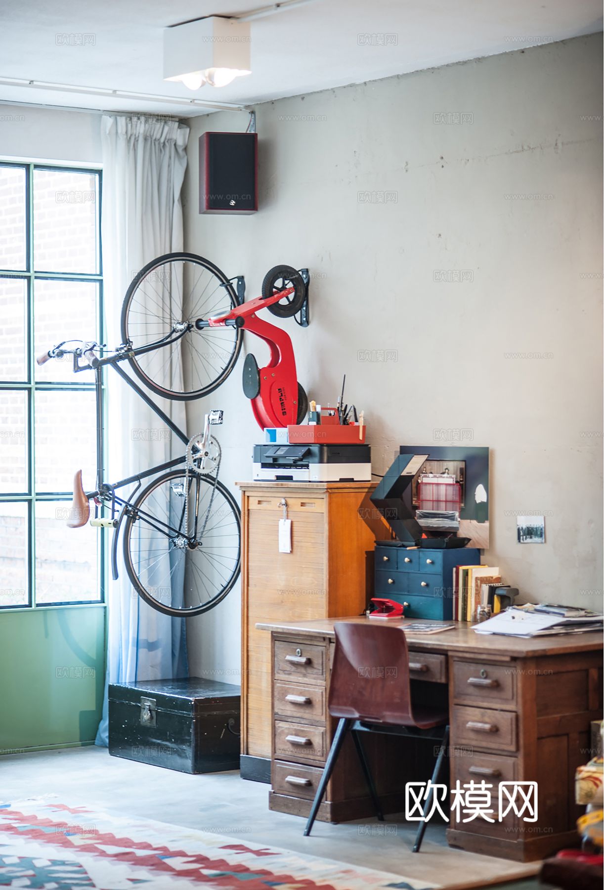 现代工业风公寓 家装设计 餐厅 客厅 卧室效果图下载（渲染图1）