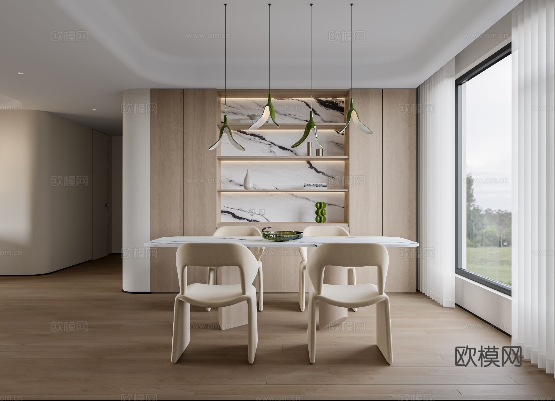 奶油风家装案例客厅 卧室效果图下载（渲染图3）