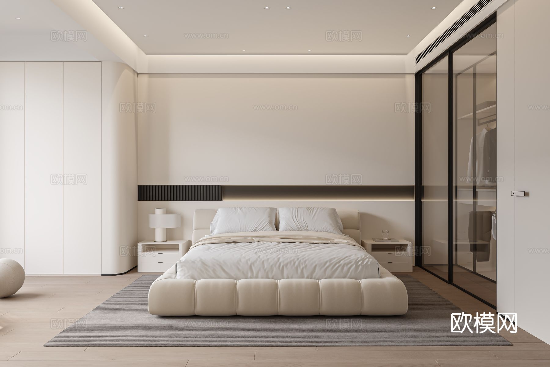 奶油风复式家装案例客厅 卧室效果图下载（渲染图6）