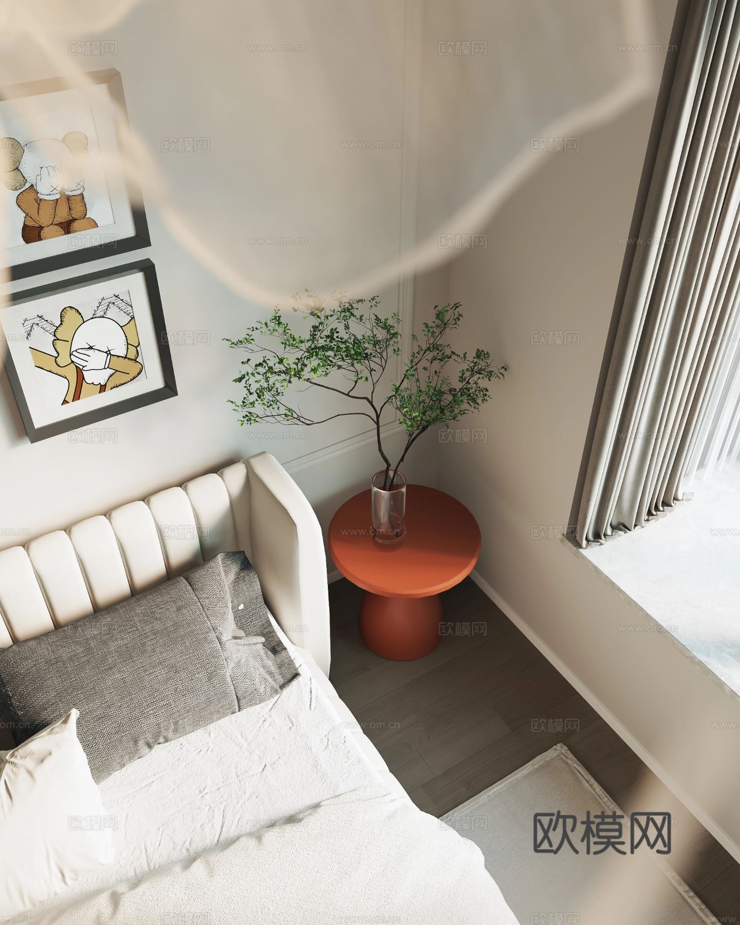 奶油风家装案例 客厅 卧室效果图下载（渲染图4）