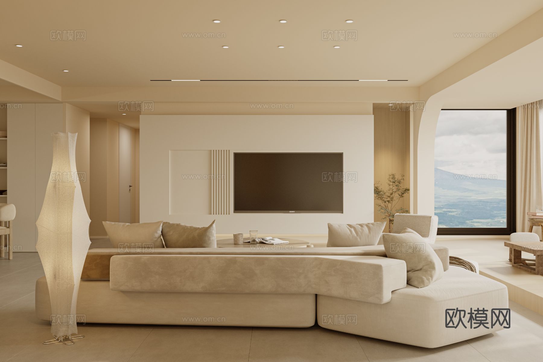 奶油风家装案例客厅 卧室效果图下载（渲染图6）