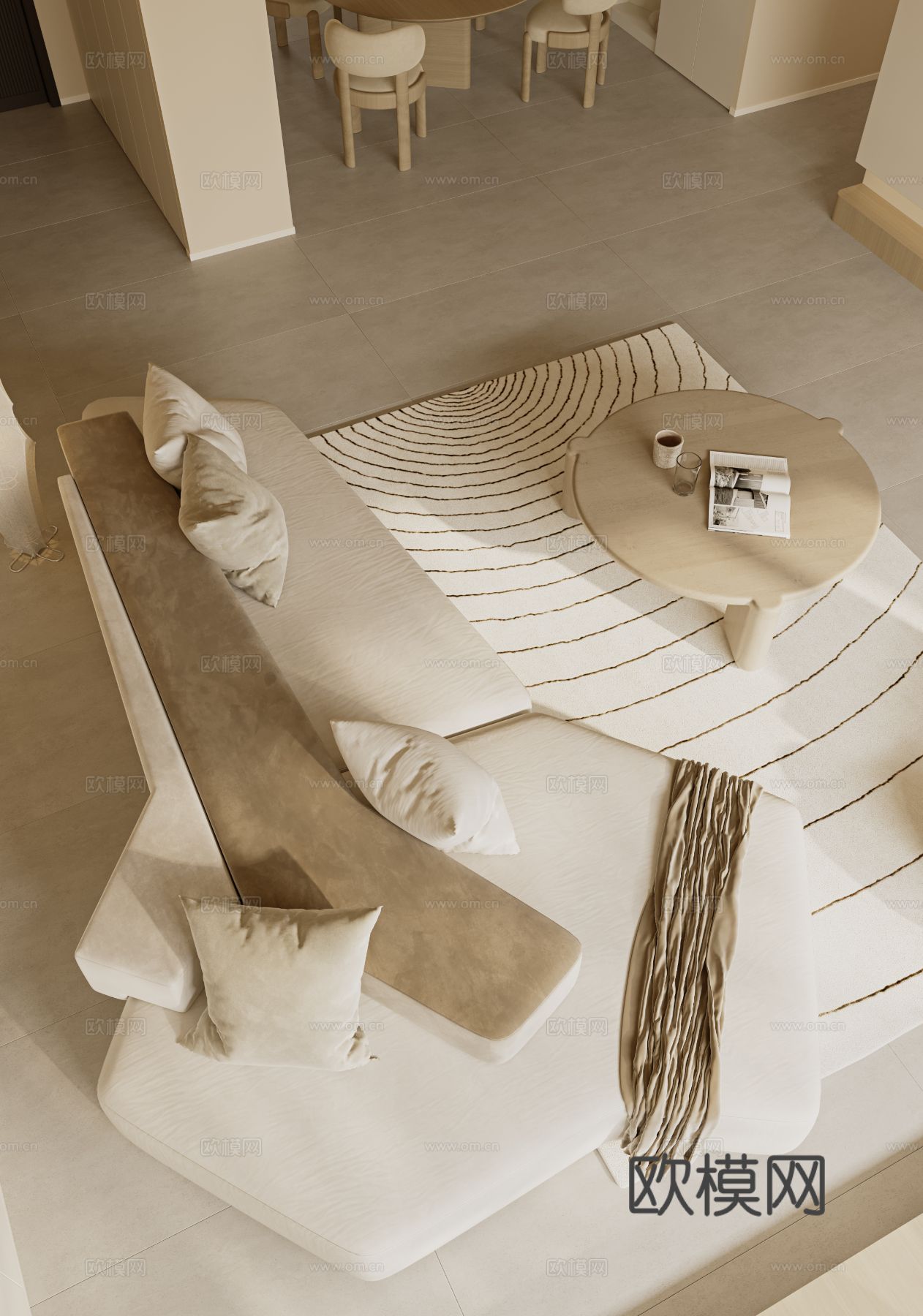 奶油风家装案例客厅 卧室效果图下载（渲染图8）