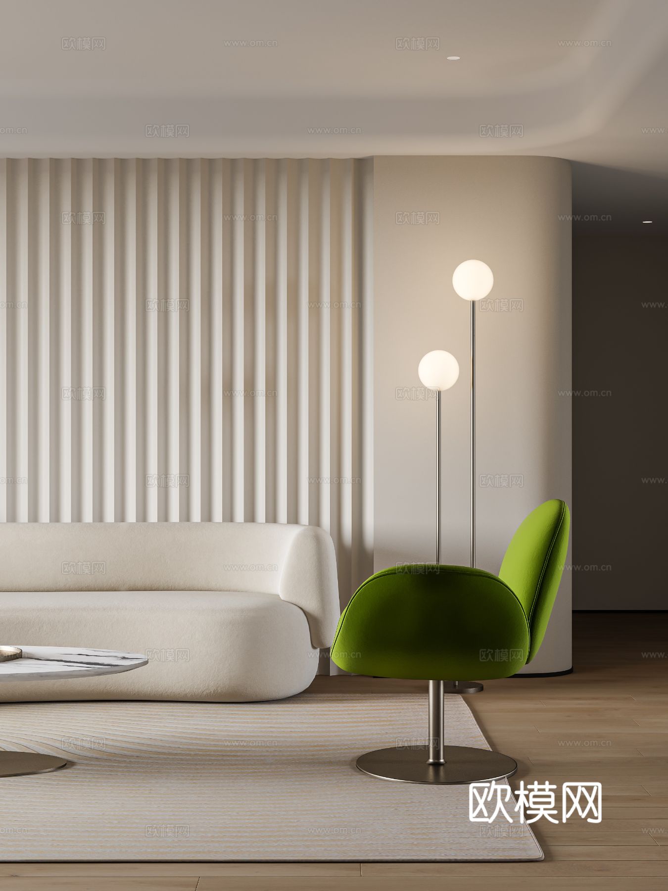 奶油风家装案例客厅 卧室效果图下载（渲染图6）