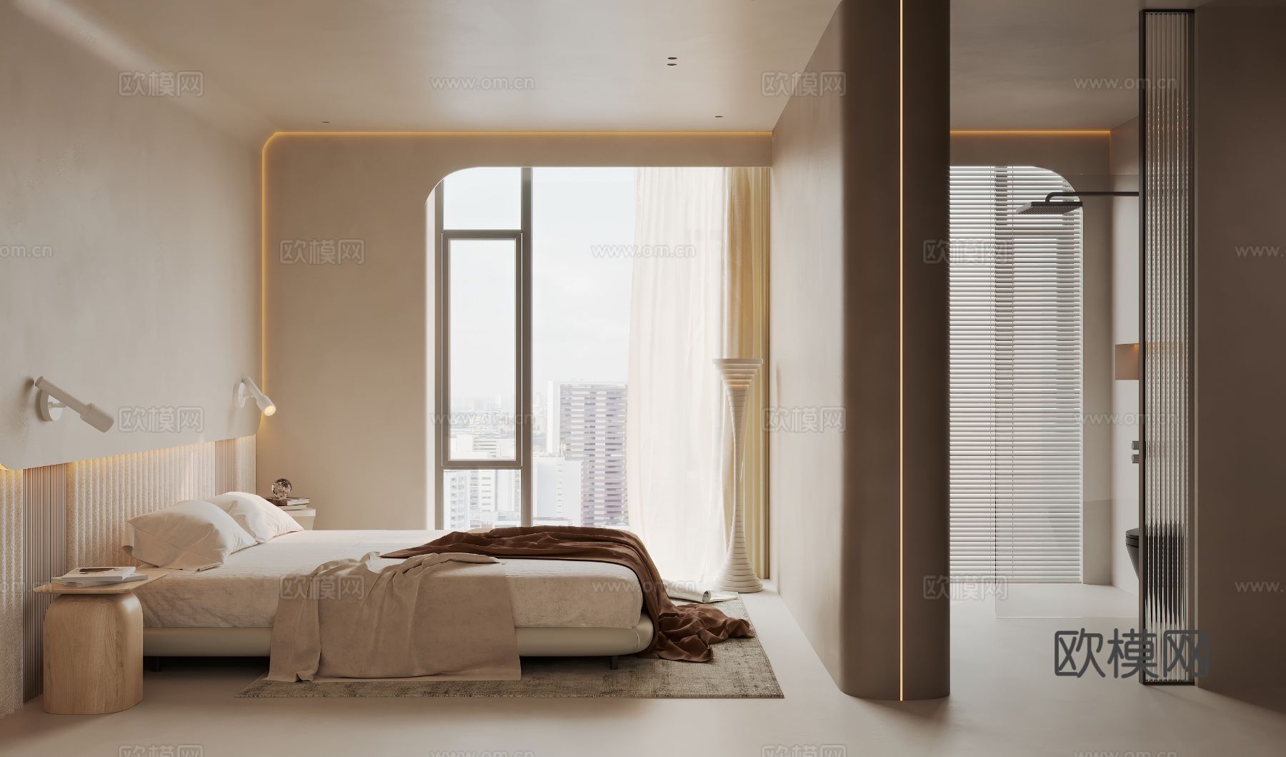 奶油风家装复式案例客厅 卧室效果图下载（渲染图17）