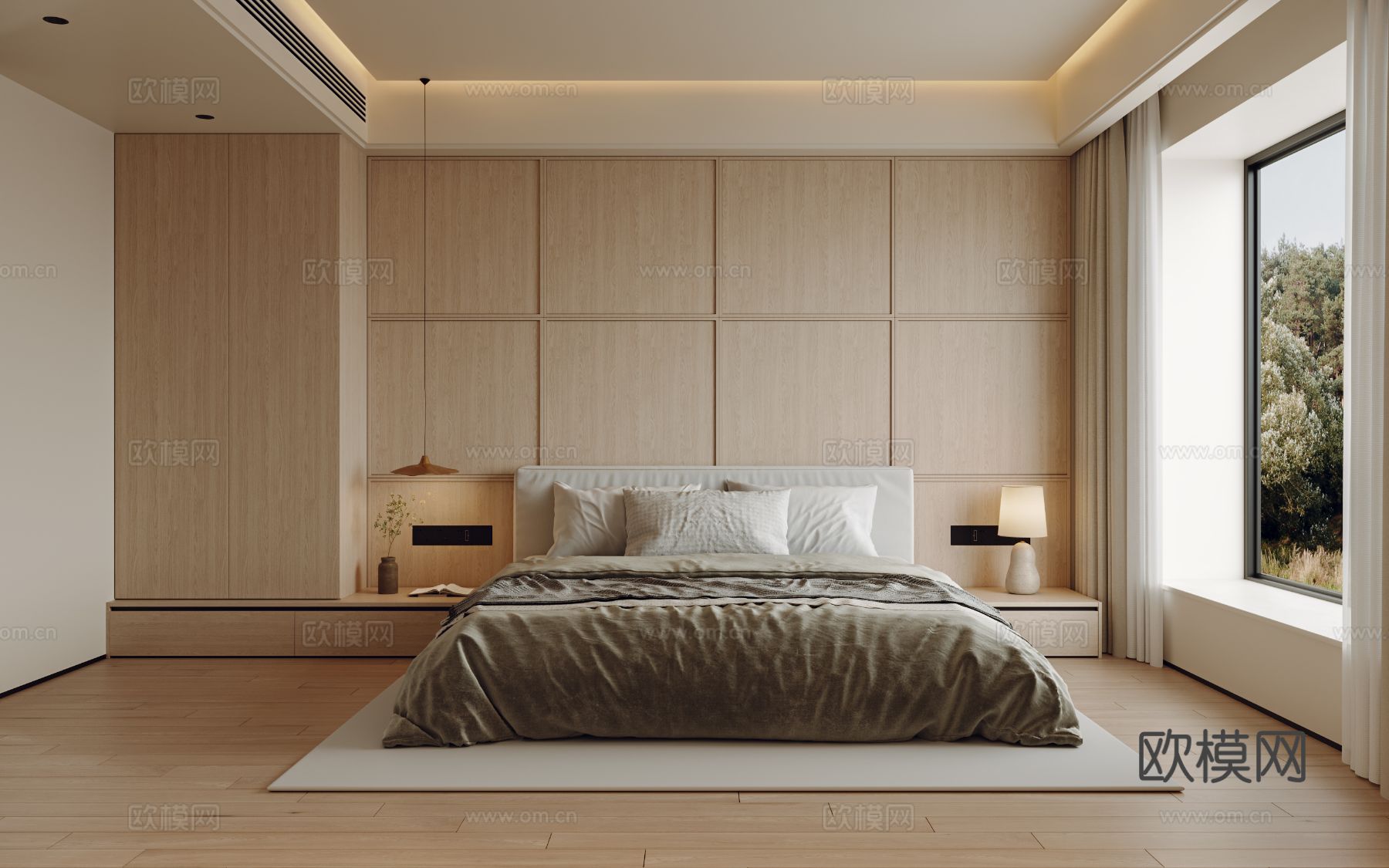 奶油风家装案例客厅 卧室效果图下载（渲染图10）