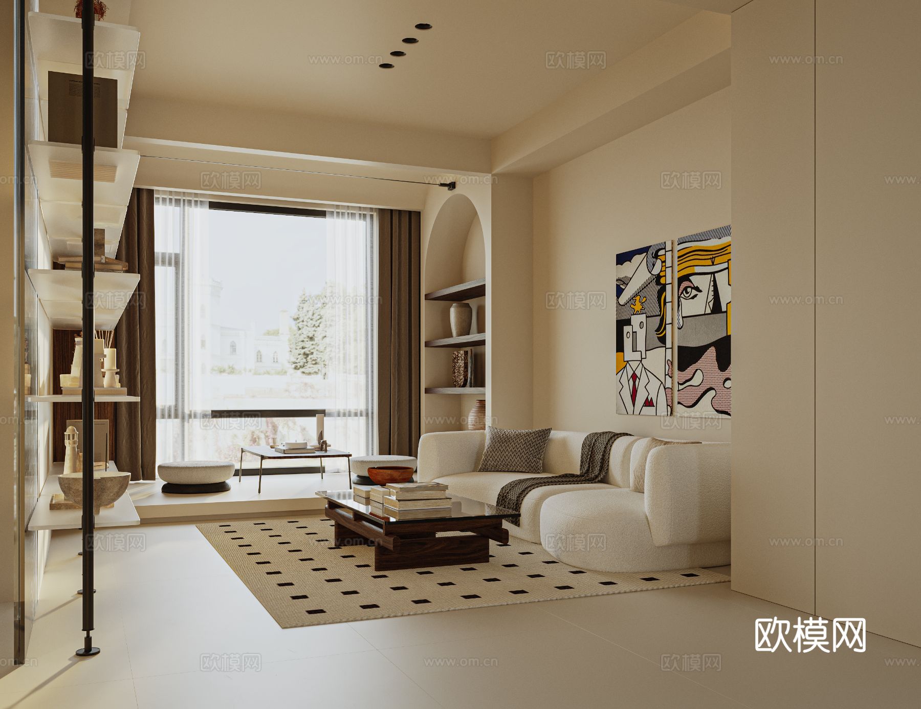 奶油风家装案例 客厅 卧室效果图下载（渲染图10）