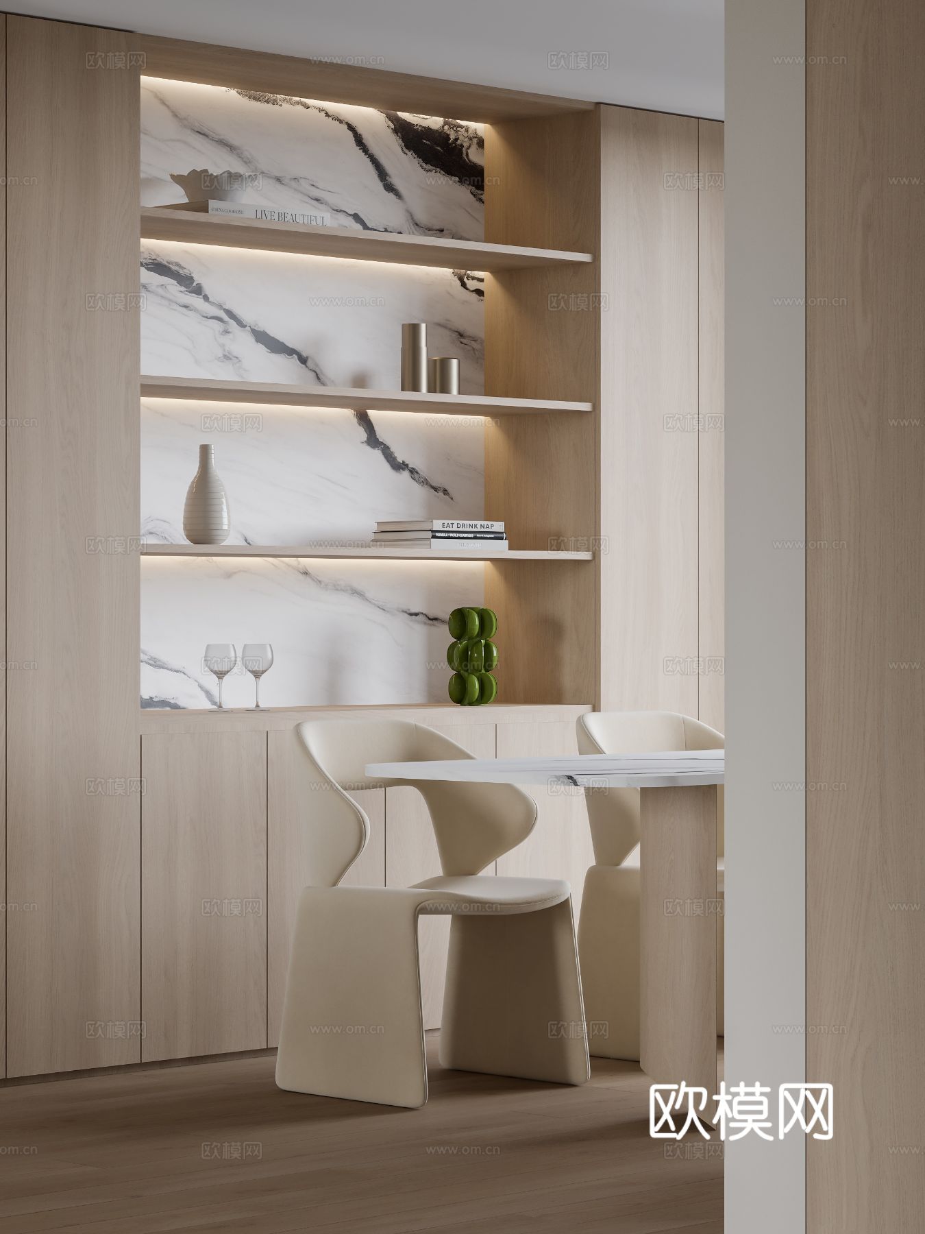 奶油风家装案例客厅 卧室效果图下载（渲染图9）