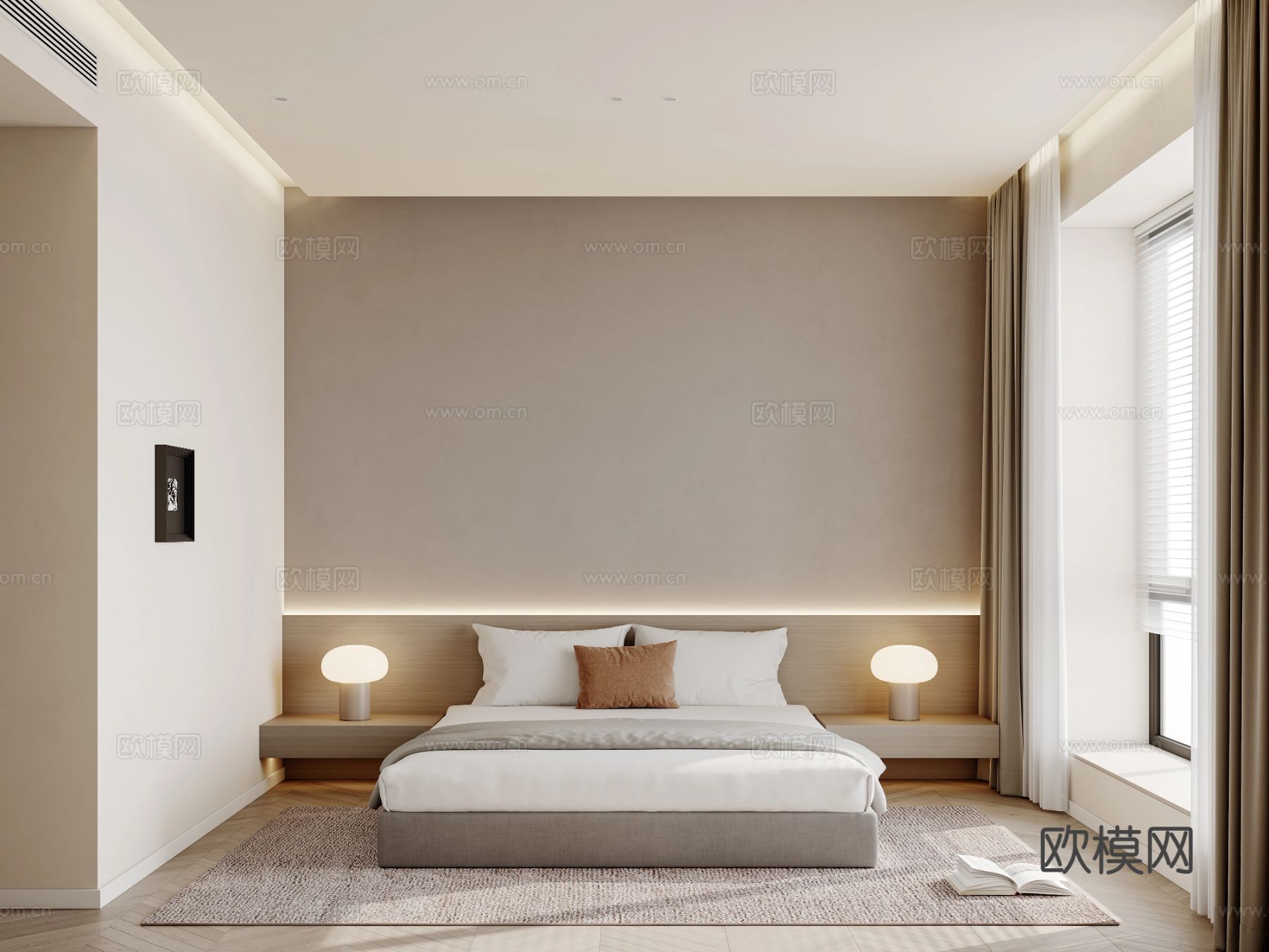 奶油风家装案例 客厅卧室效果图下载（渲染图14）