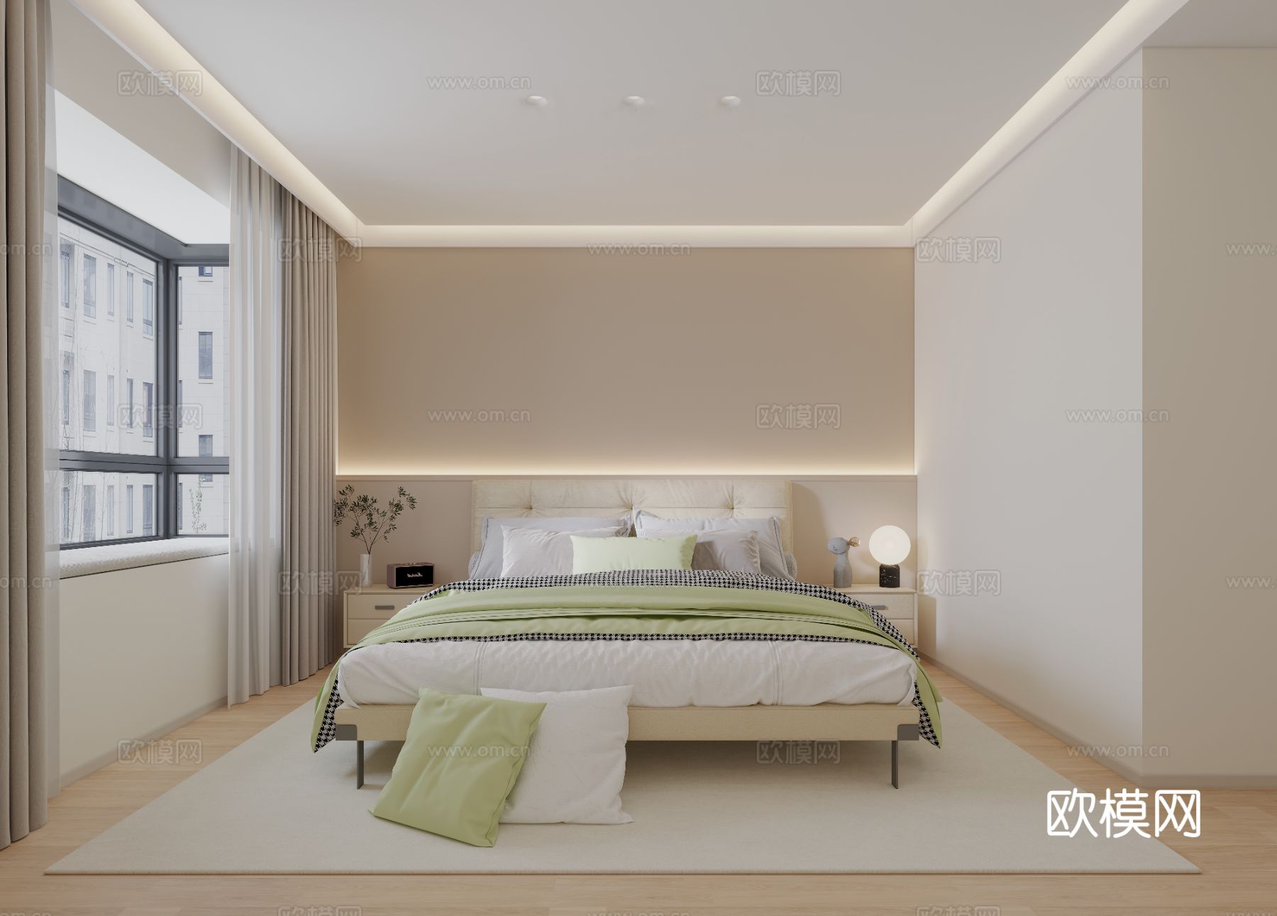 奶油风家装案例客厅卧室效果图下载（渲染图5）