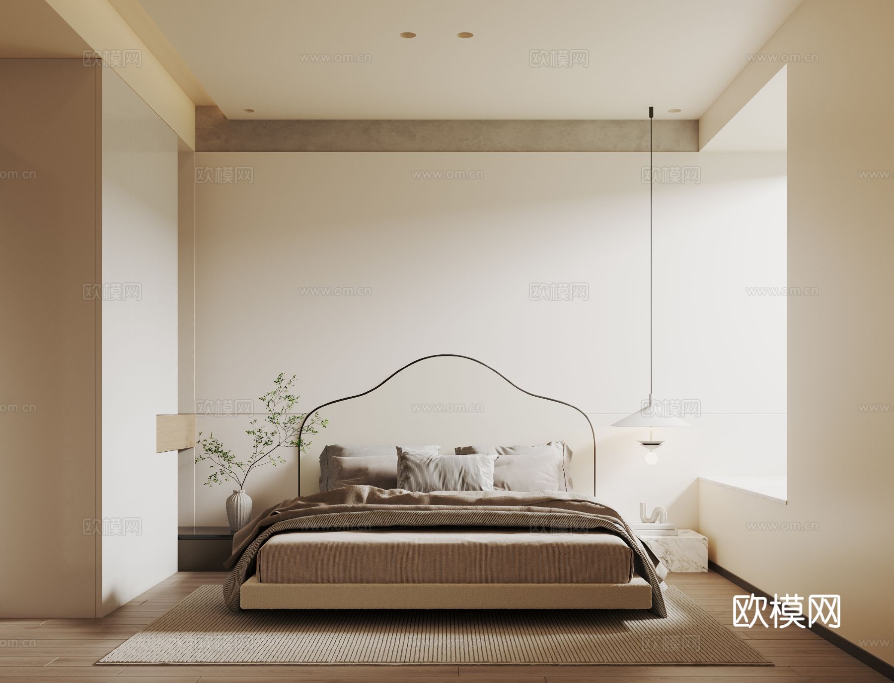 奶油风家装案例客厅卧室效果图下载（渲染图7）