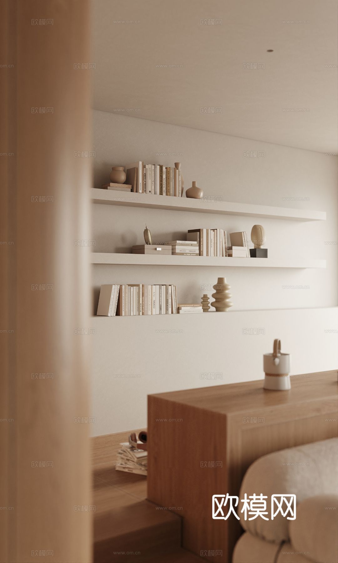 原木风家装案例客厅 卧室效果图下载（渲染图3）