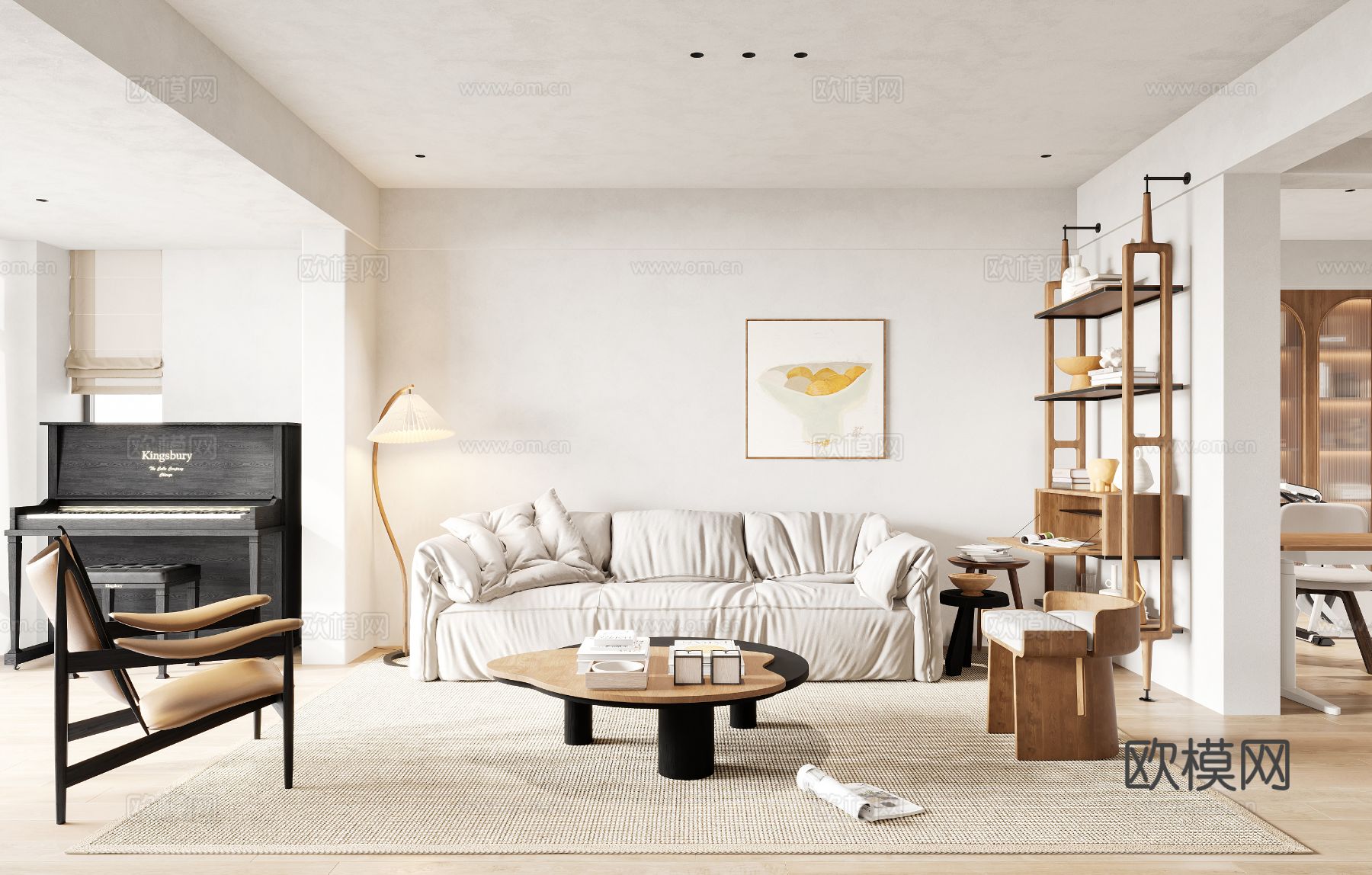 奶油风家装案例客厅 卧室效果图下载（渲染图6）