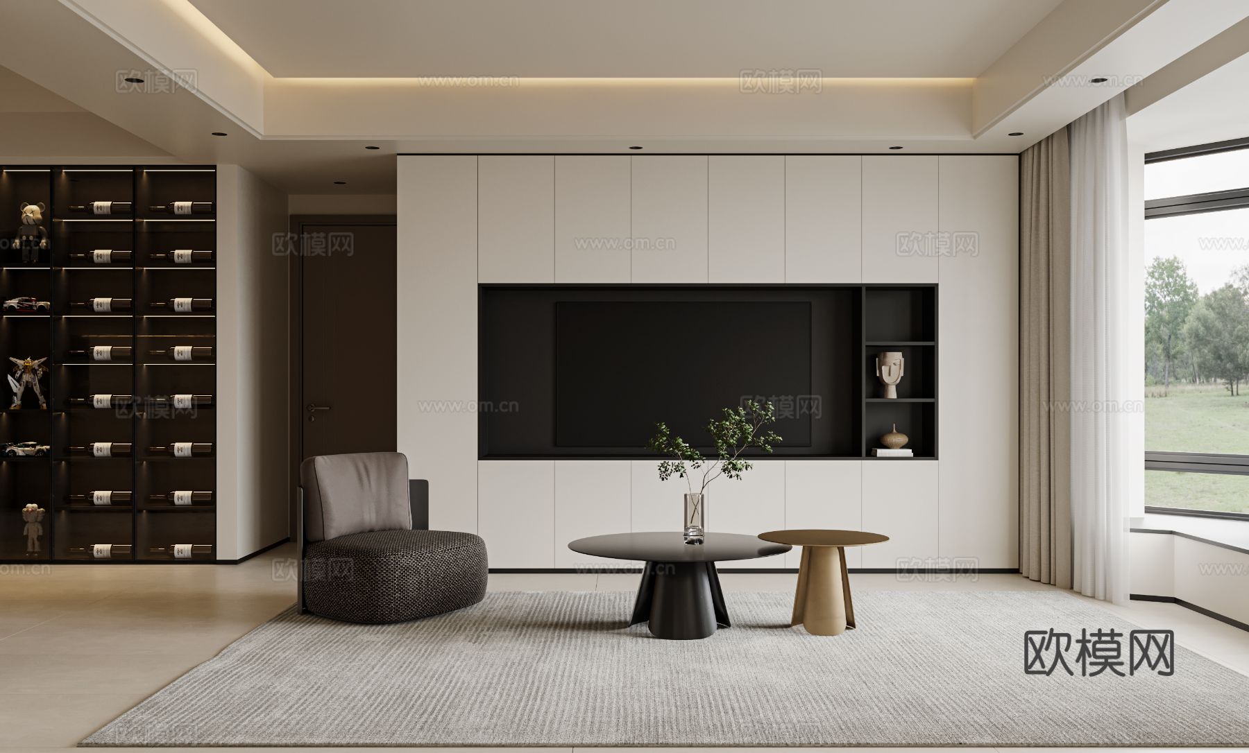 奶油风家装案例客厅 卧室效果图下载（渲染图6）