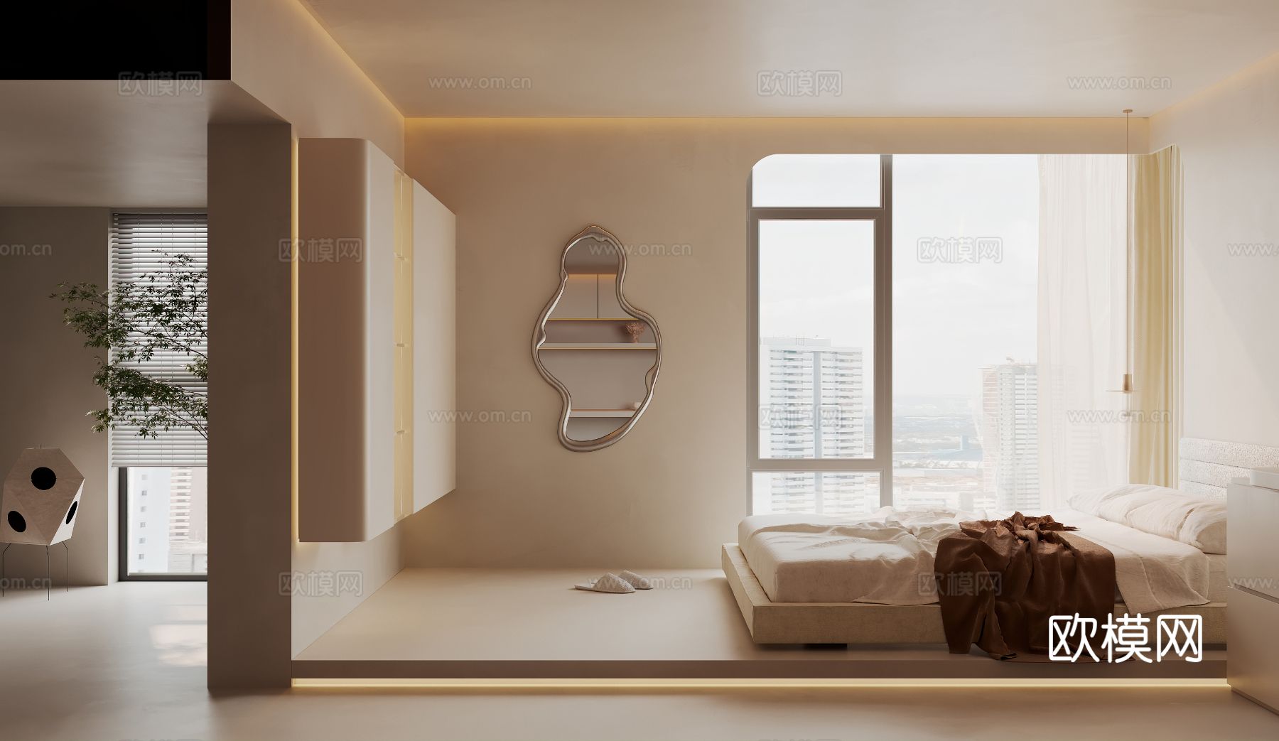 奶油风家装复式案例客厅 卧室效果图下载（渲染图12）