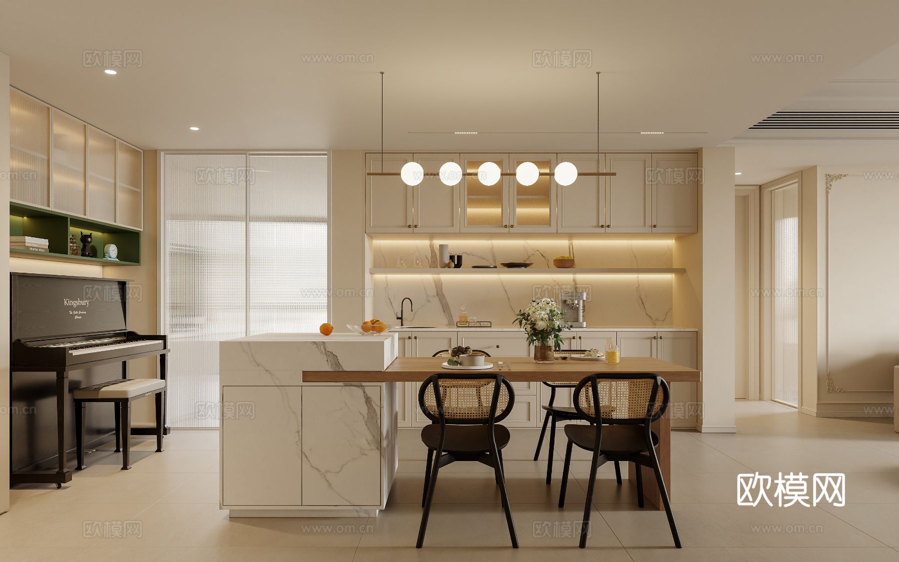 奶油风家装案例客厅卧室效果图下载（渲染图4）