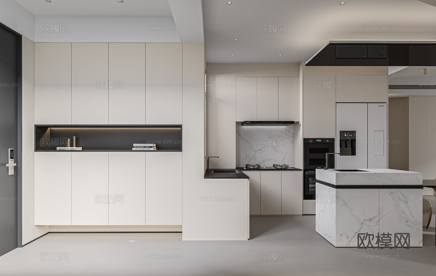 奶油风复式家装案例客厅 卧室效果图下载（渲染图8）