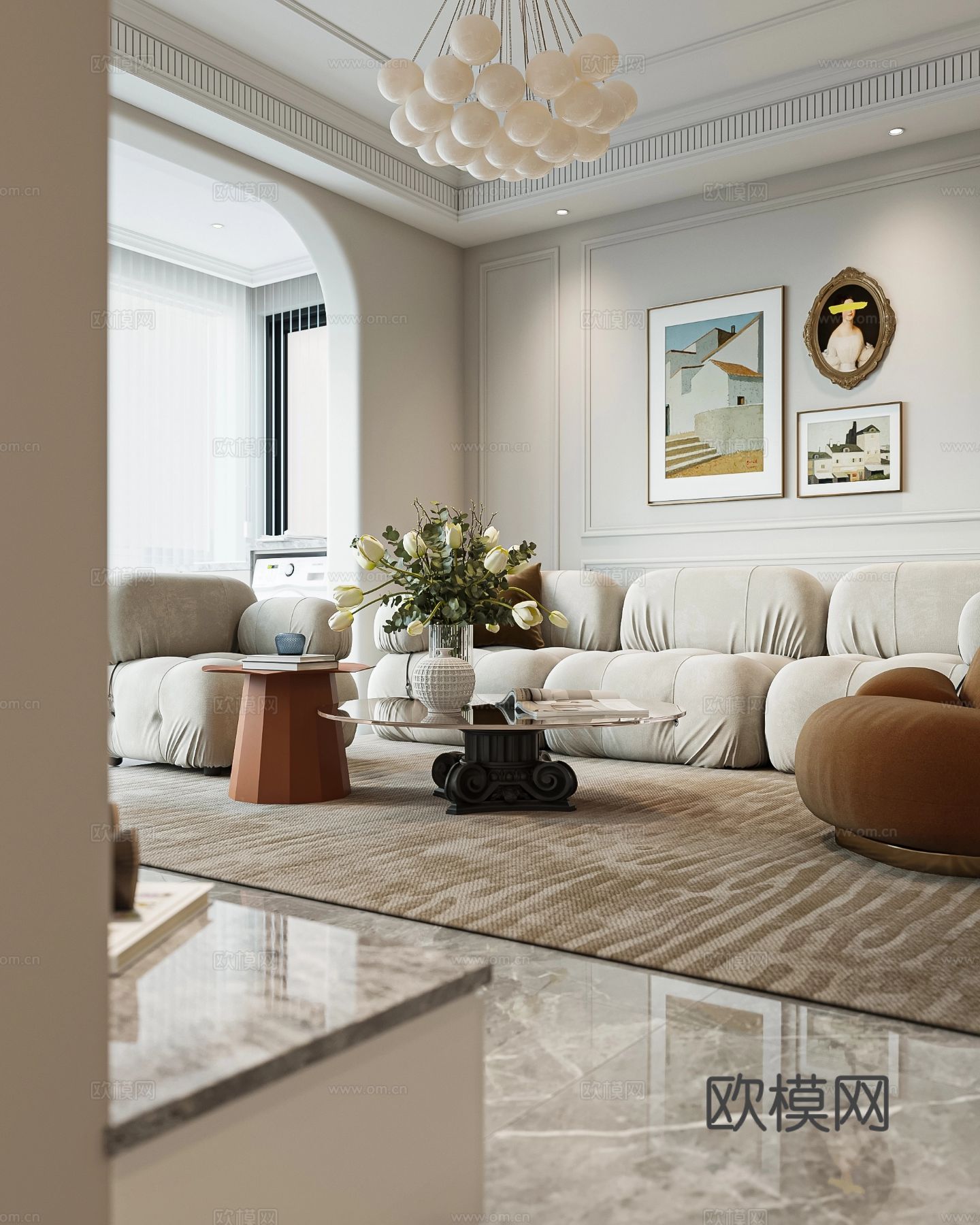 奶油风家装案例 客厅 卧室效果图下载（渲染图5）