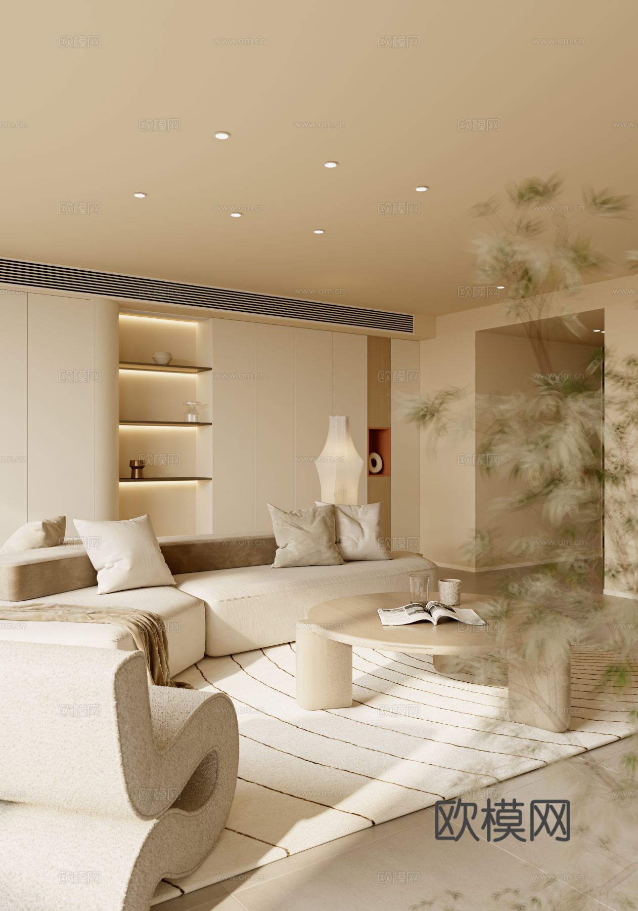 奶油风家装案例客厅 卧室效果图下载（渲染图4）