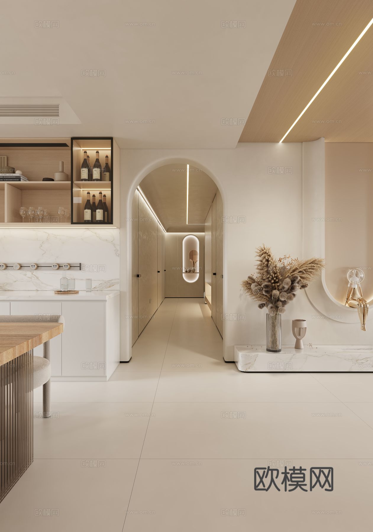 奶油风家装案例客厅 卧室效果图下载（渲染图10）