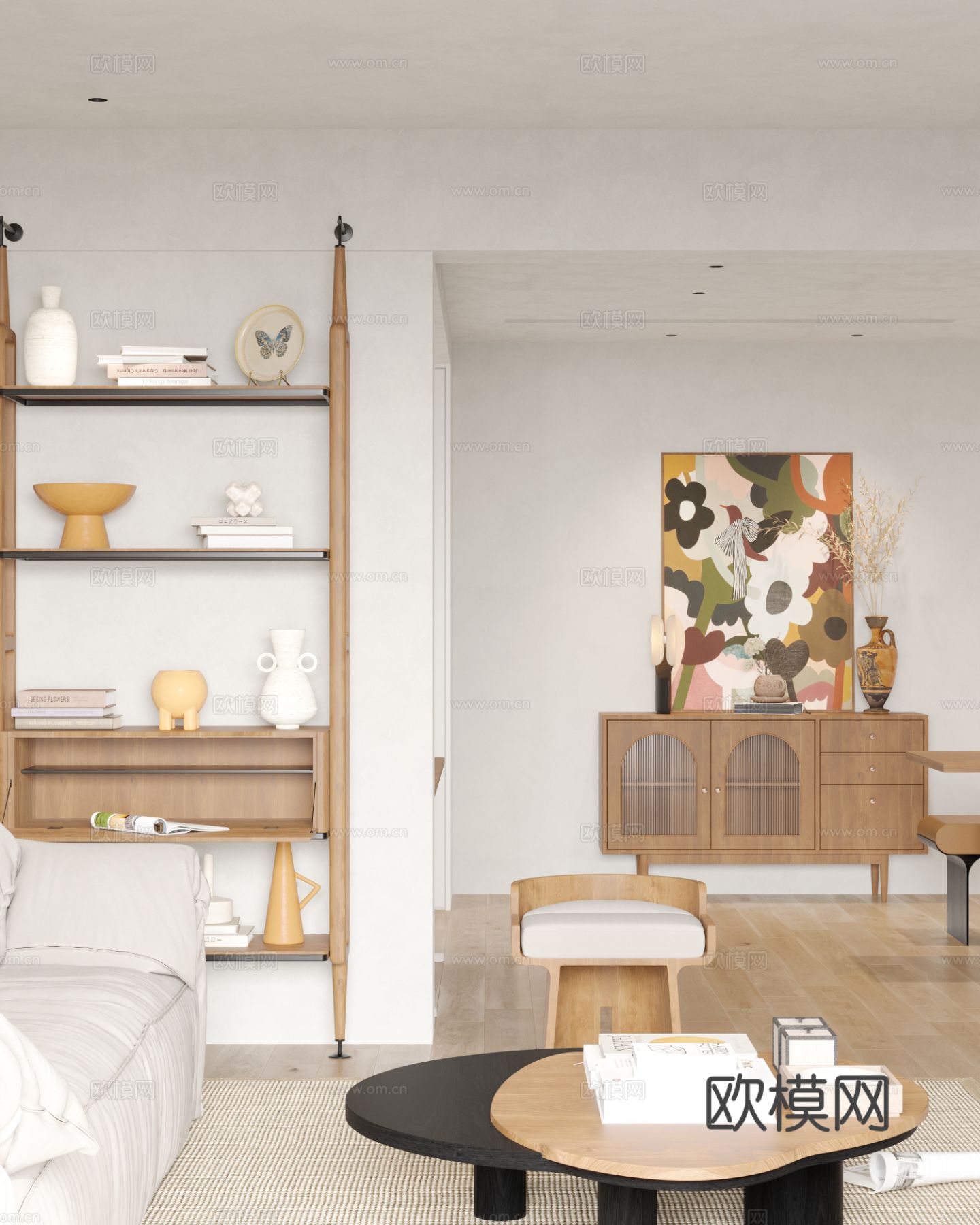 奶油风家装案例客厅 卧室效果图下载（渲染图10）