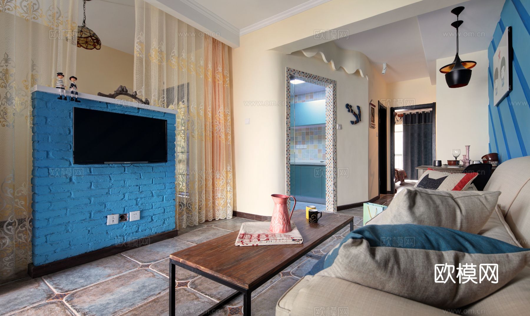 现代工业风公寓 家装设计 餐厅客厅卧室效果图下载（渲染图4）