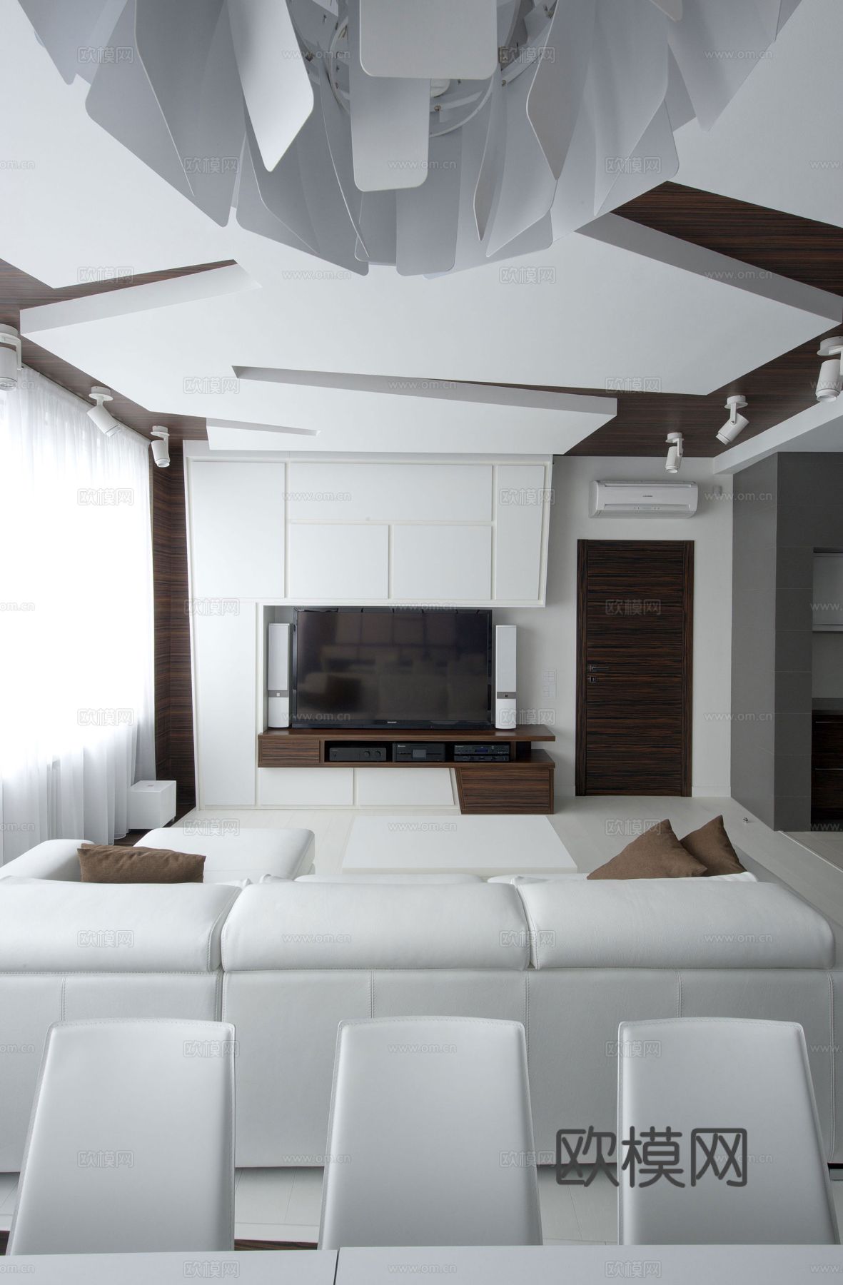 现代工业风家装设计 餐厅客厅卧室效果图下载（渲染图1）