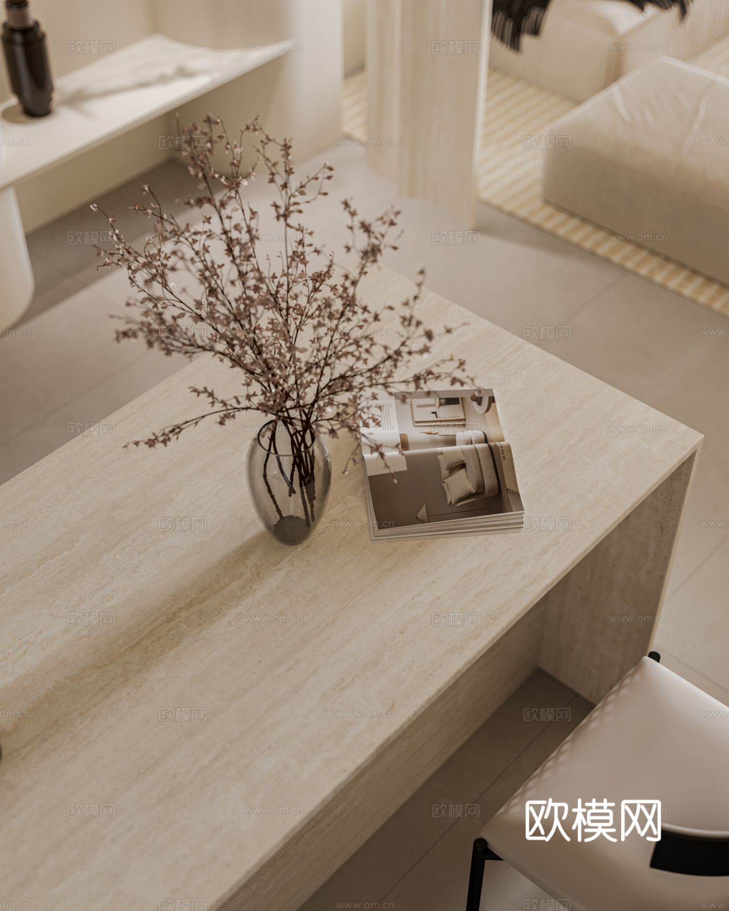 奶油风家装案例客厅 卧室效果图下载（渲染图14）