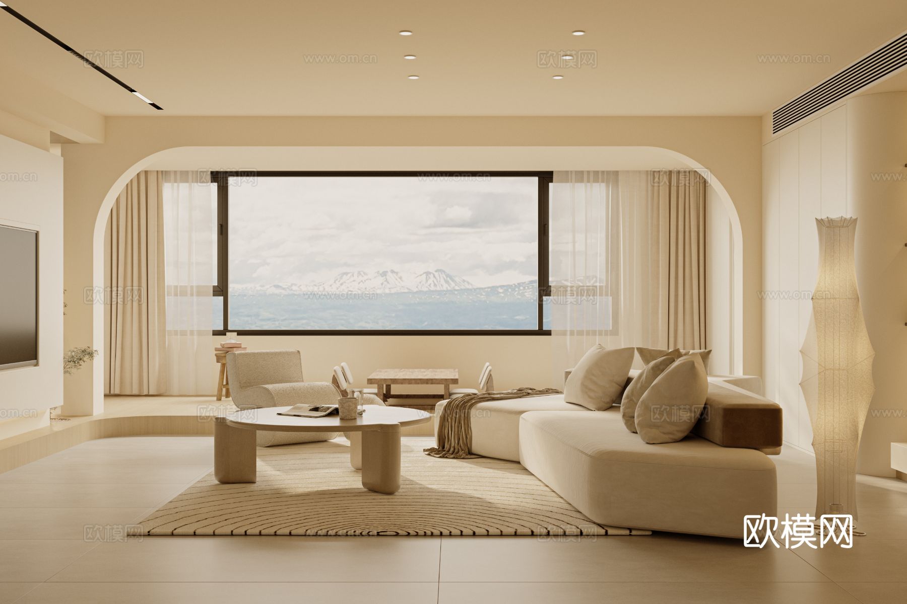 奶油风家装案例客厅 卧室效果图下载（渲染图7）