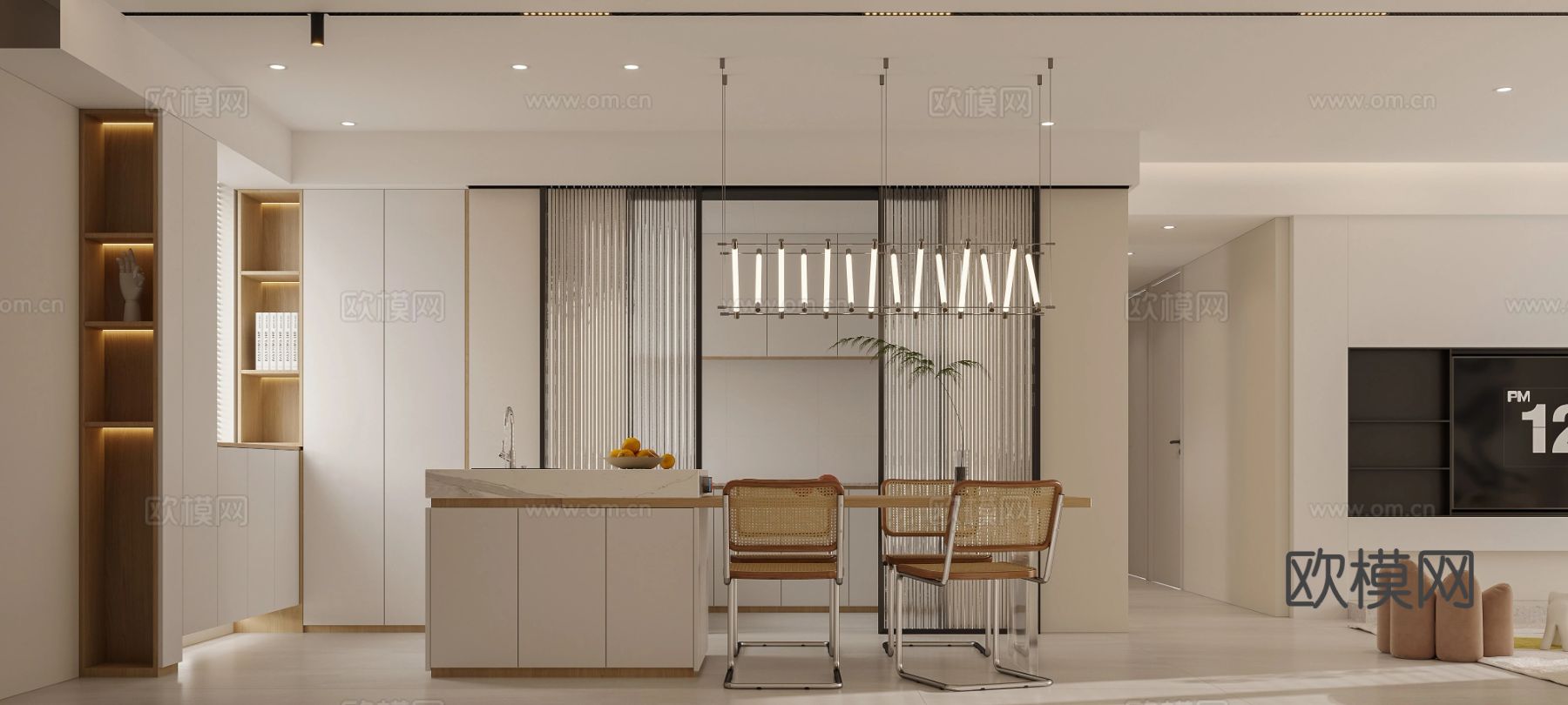 奶油风家装案例 客厅 卧室效果图下载（渲染图3）