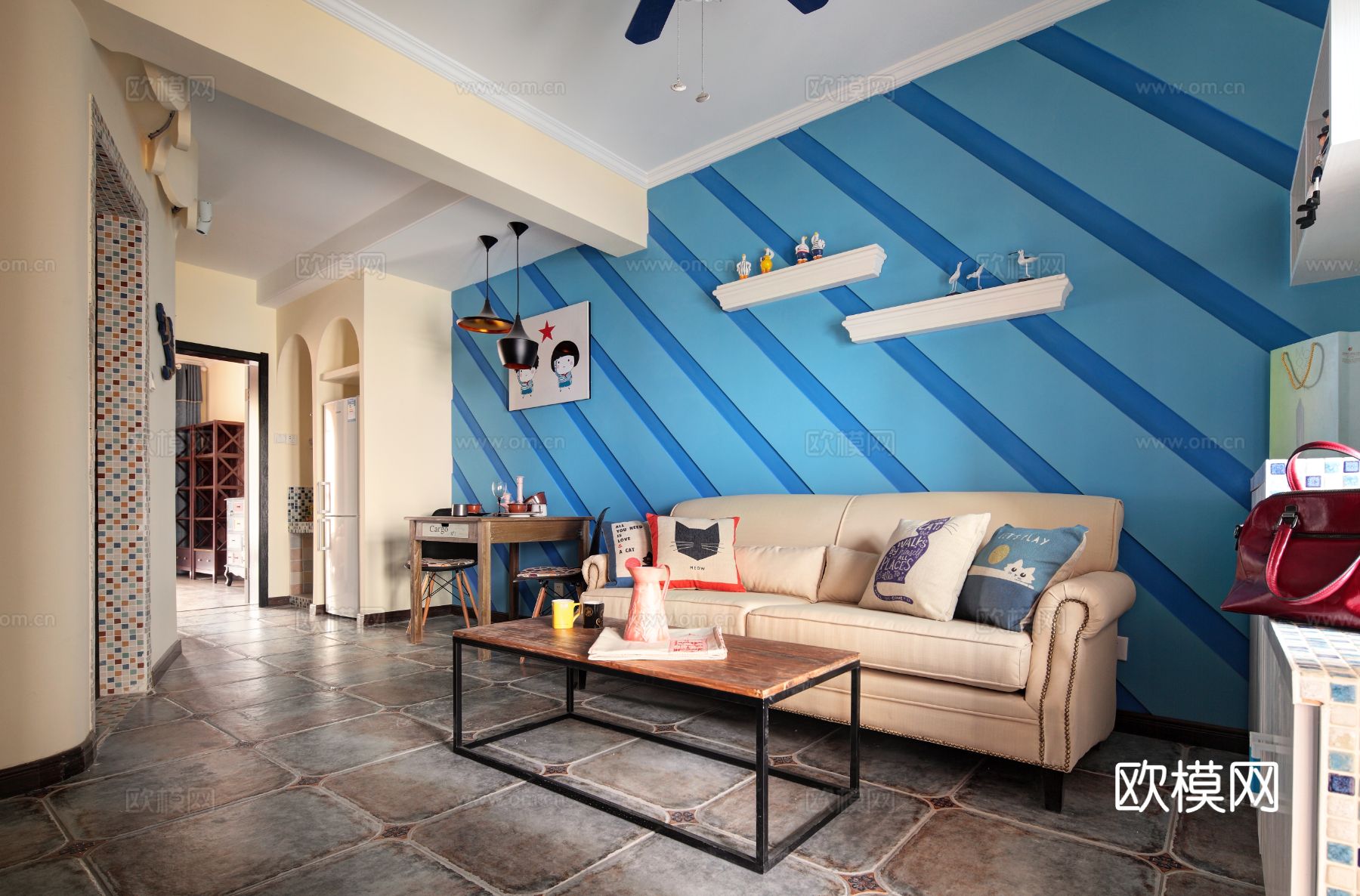 现代工业风公寓 家装设计 餐厅客厅卧室效果图下载（渲染图6）