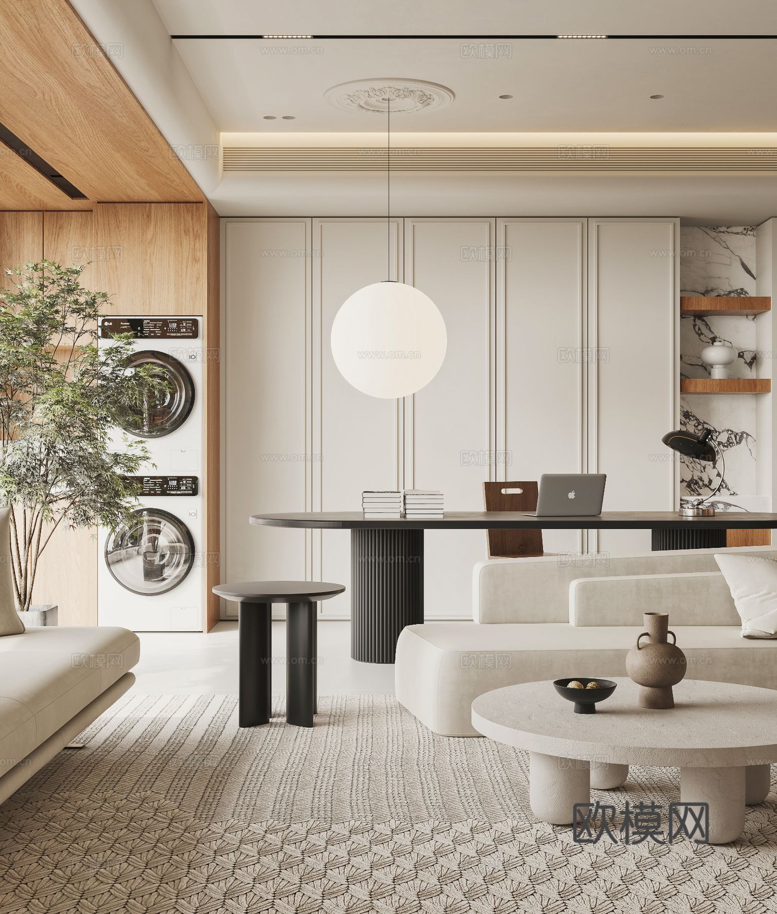 奶油风家装案例客厅 卧室效果图下载（渲染图11）