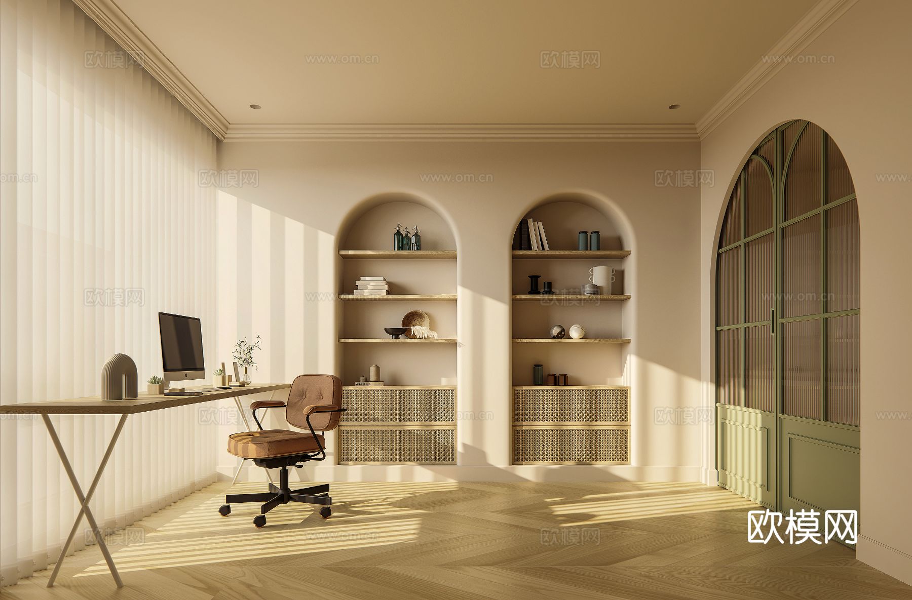 奶油风家装案例客厅 卧室效果图下载（渲染图8）