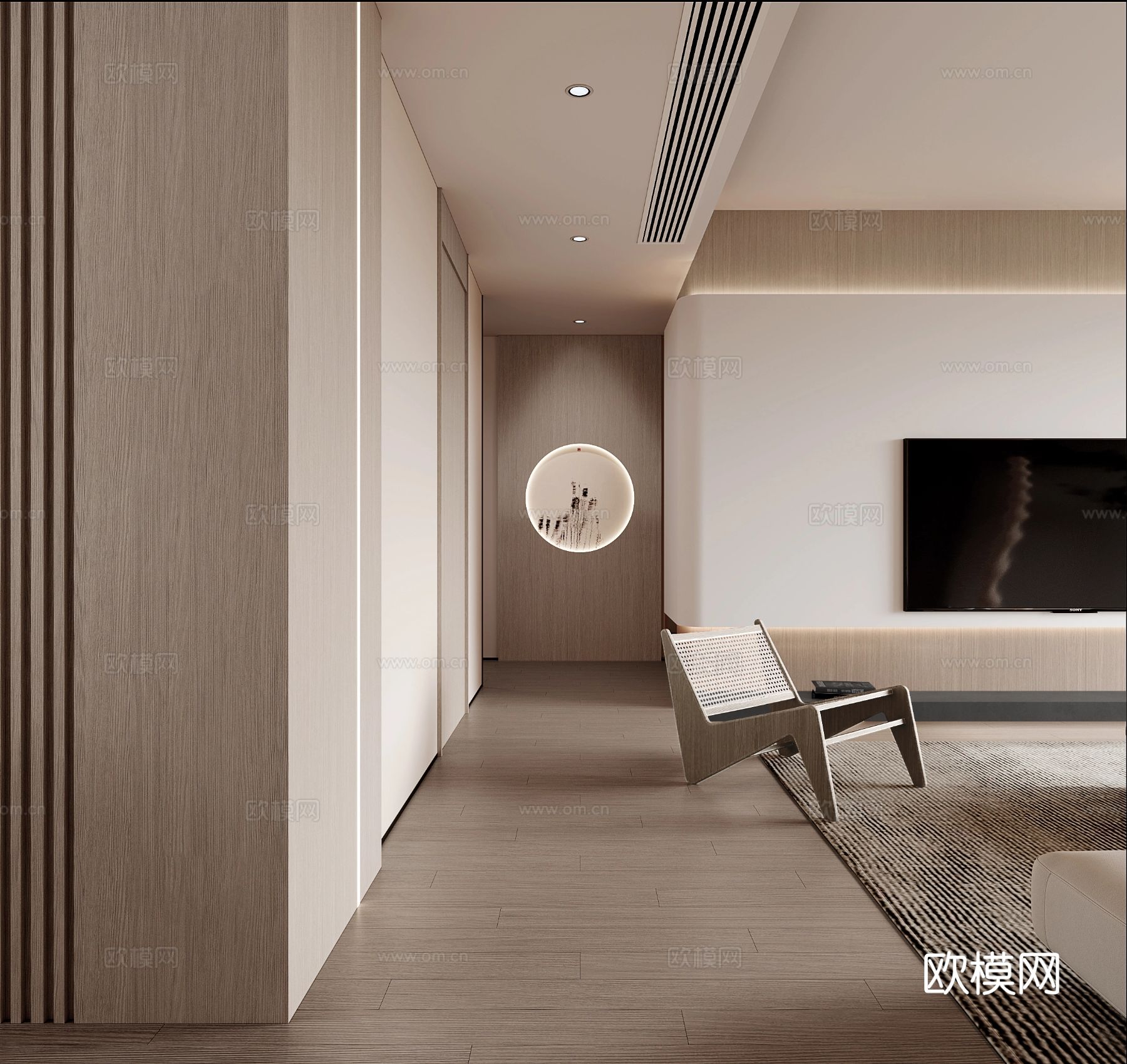 奶油风家装案例 客厅卧室效果图下载（渲染图2）