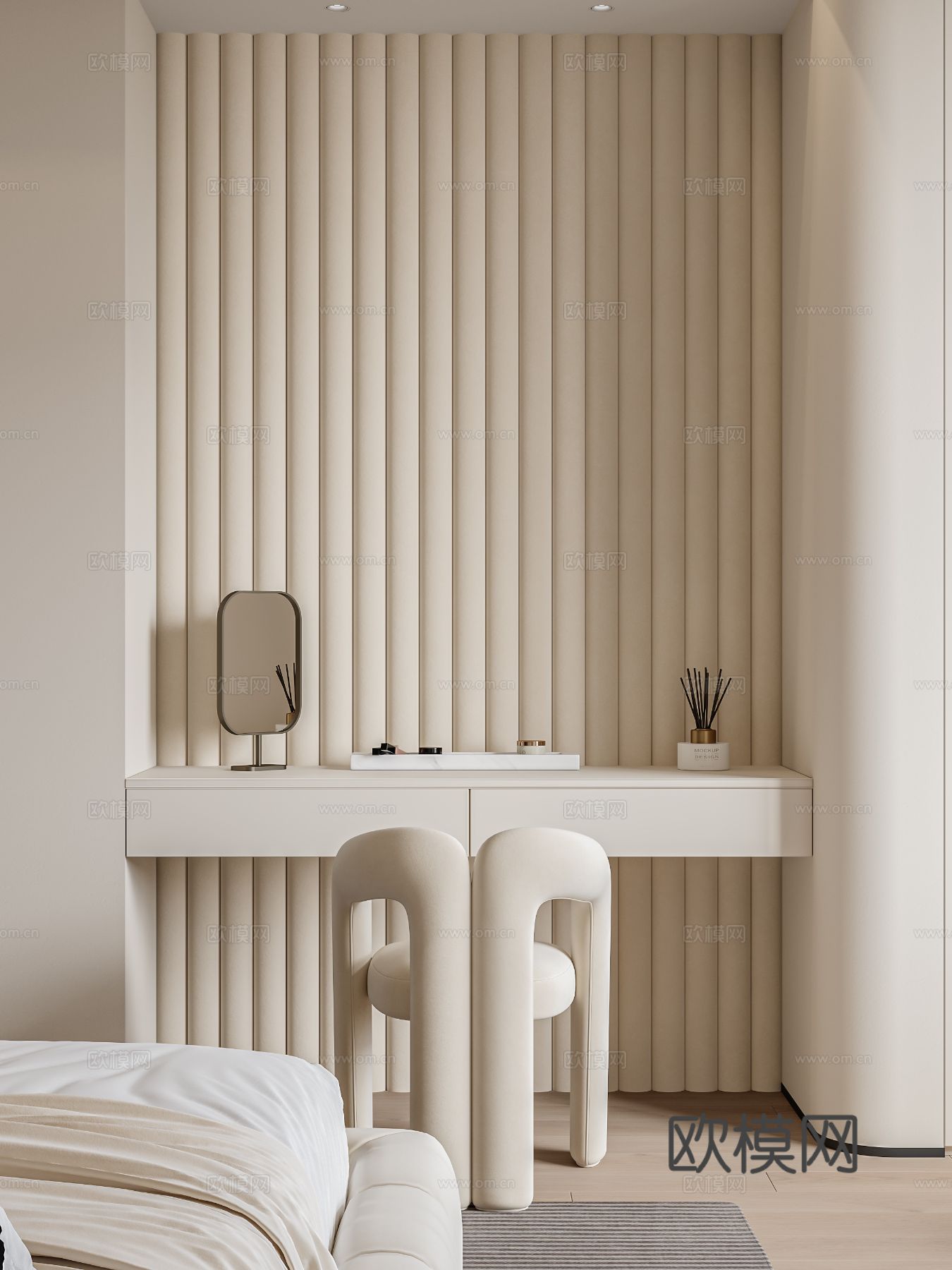 奶油风复式家装案例客厅 卧室效果图下载（渲染图16）