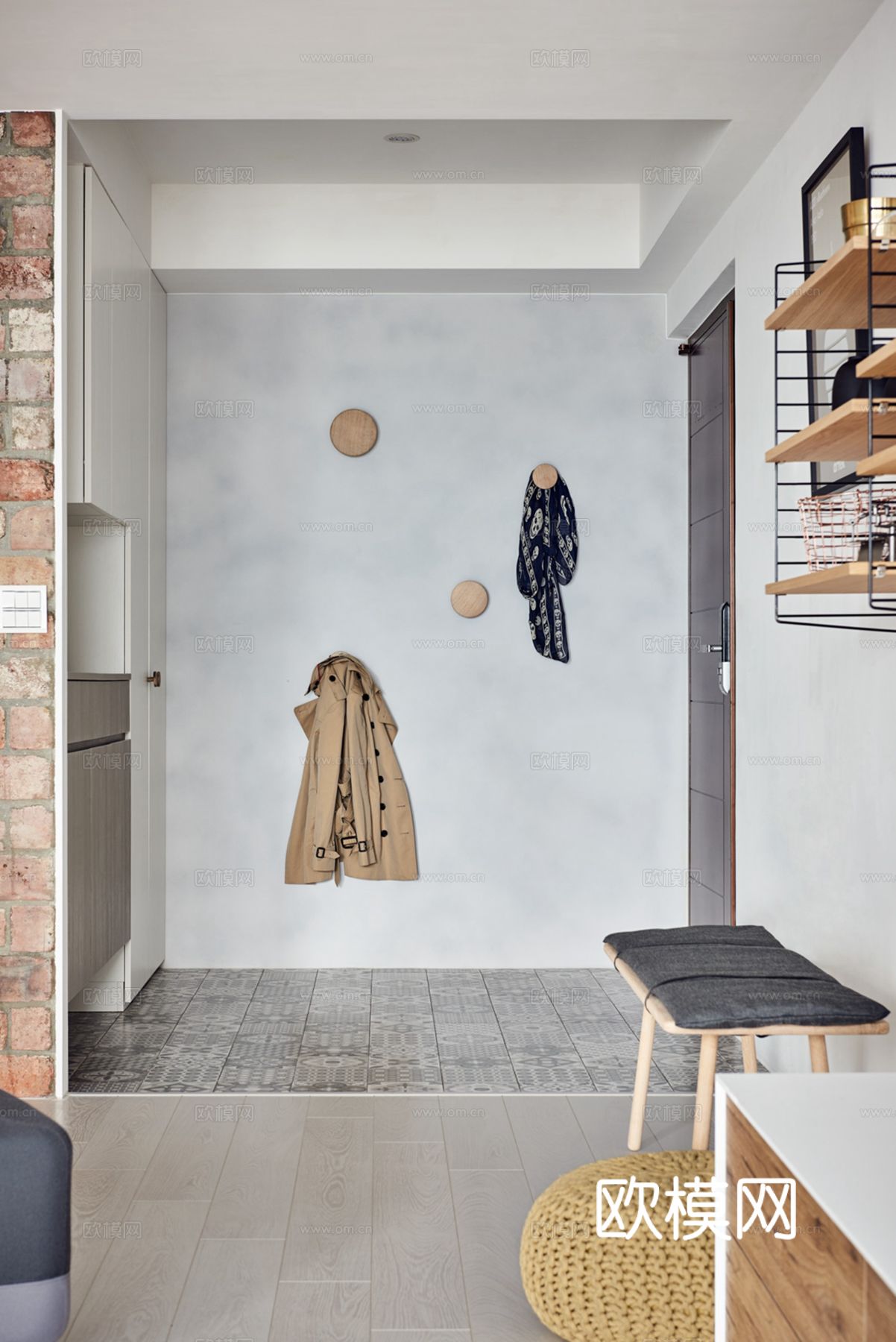 现代工业风公寓家装设计 餐厅客厅卧室效果图下载（渲染图1）