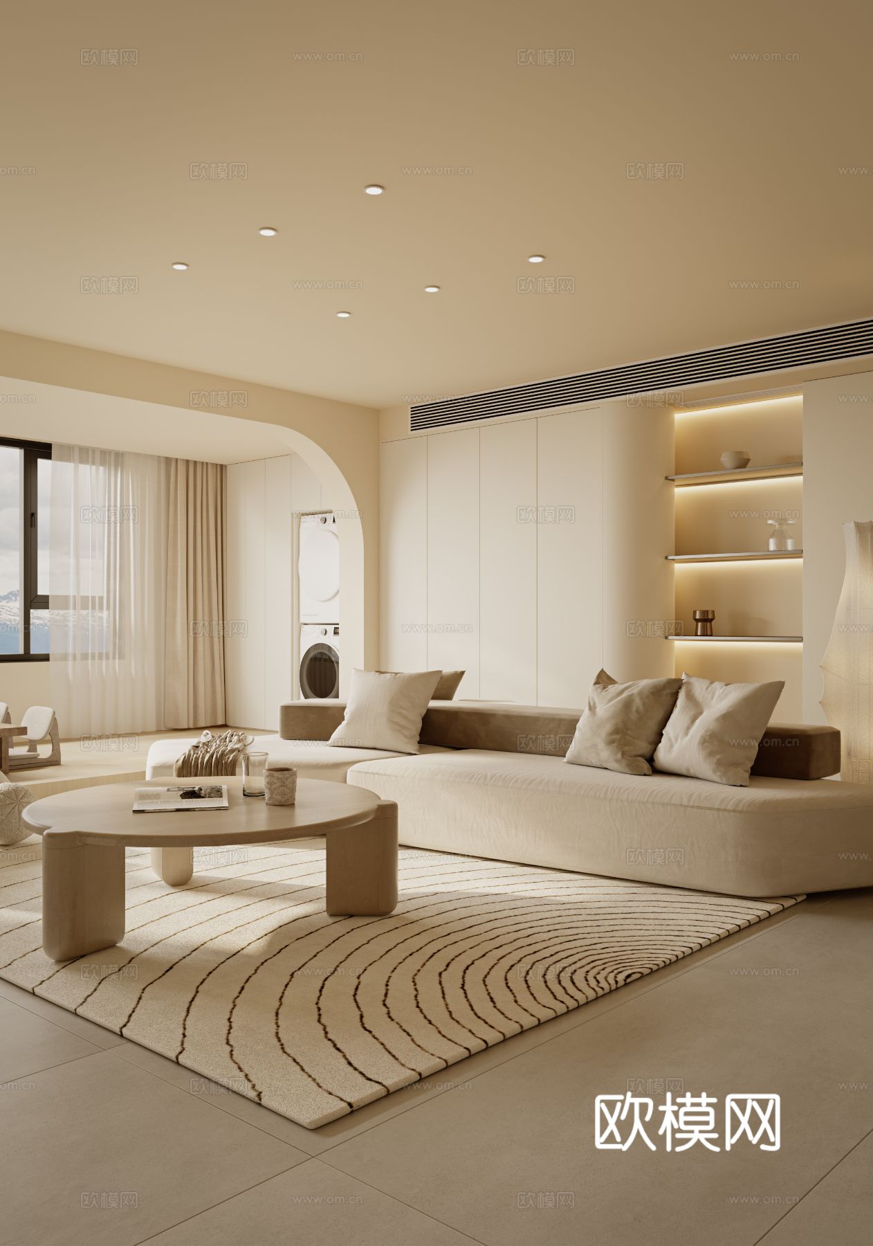 奶油风家装案例客厅 卧室效果图下载（渲染图9）