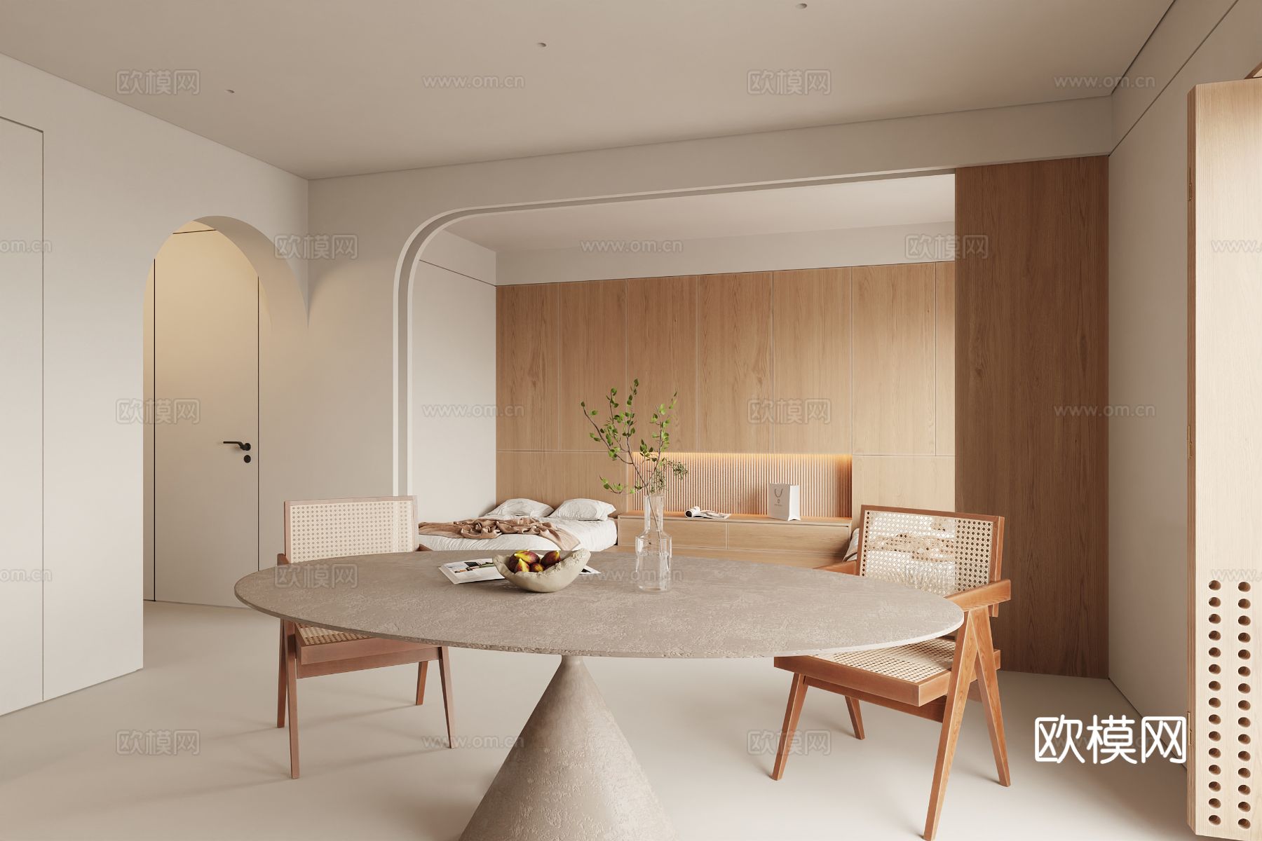 原木风家装案例客厅 卧室效果图下载（渲染图10）