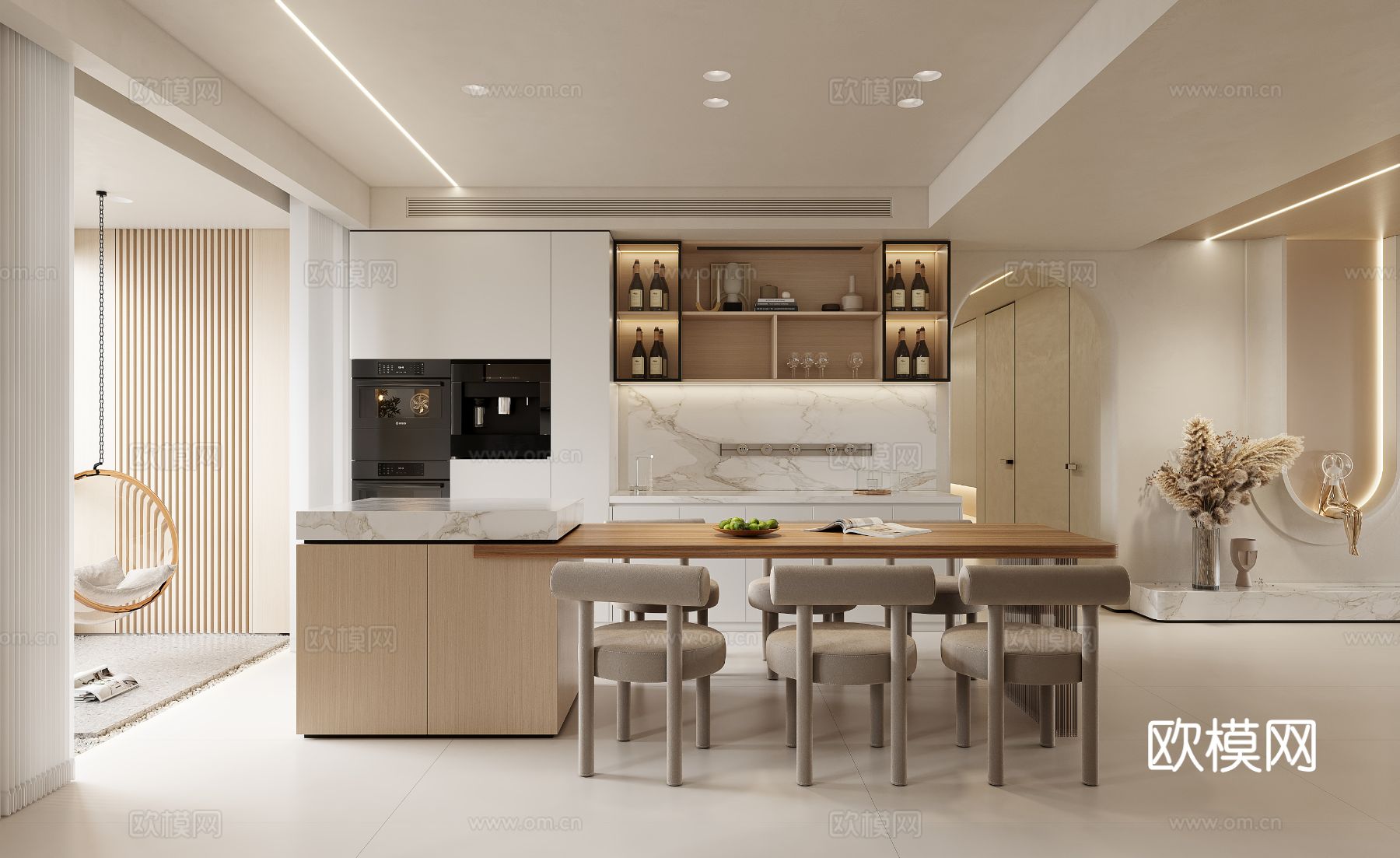 奶油风家装案例客厅 卧室效果图下载（渲染图12）