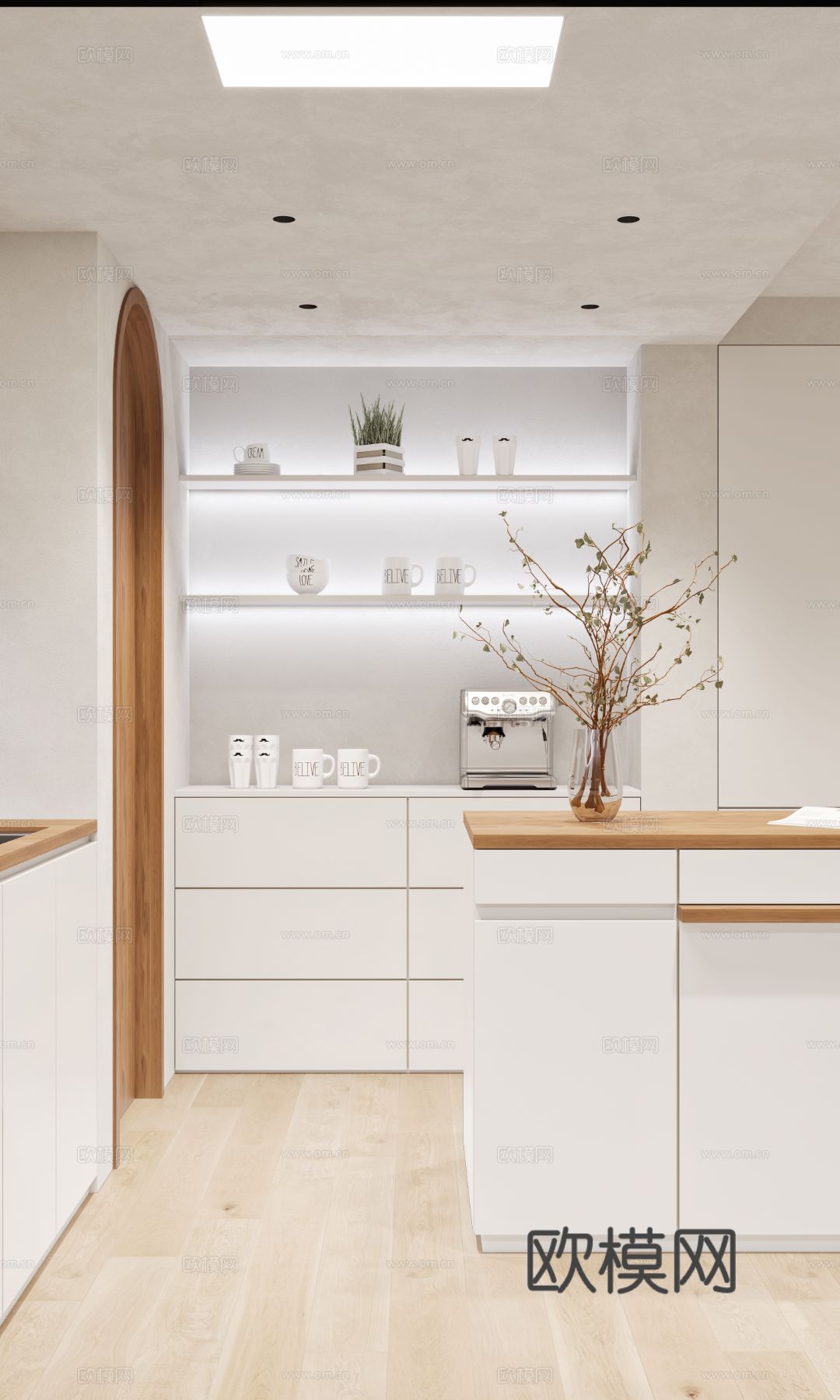 奶油风家装案例客厅 卧室效果图下载（渲染图12）