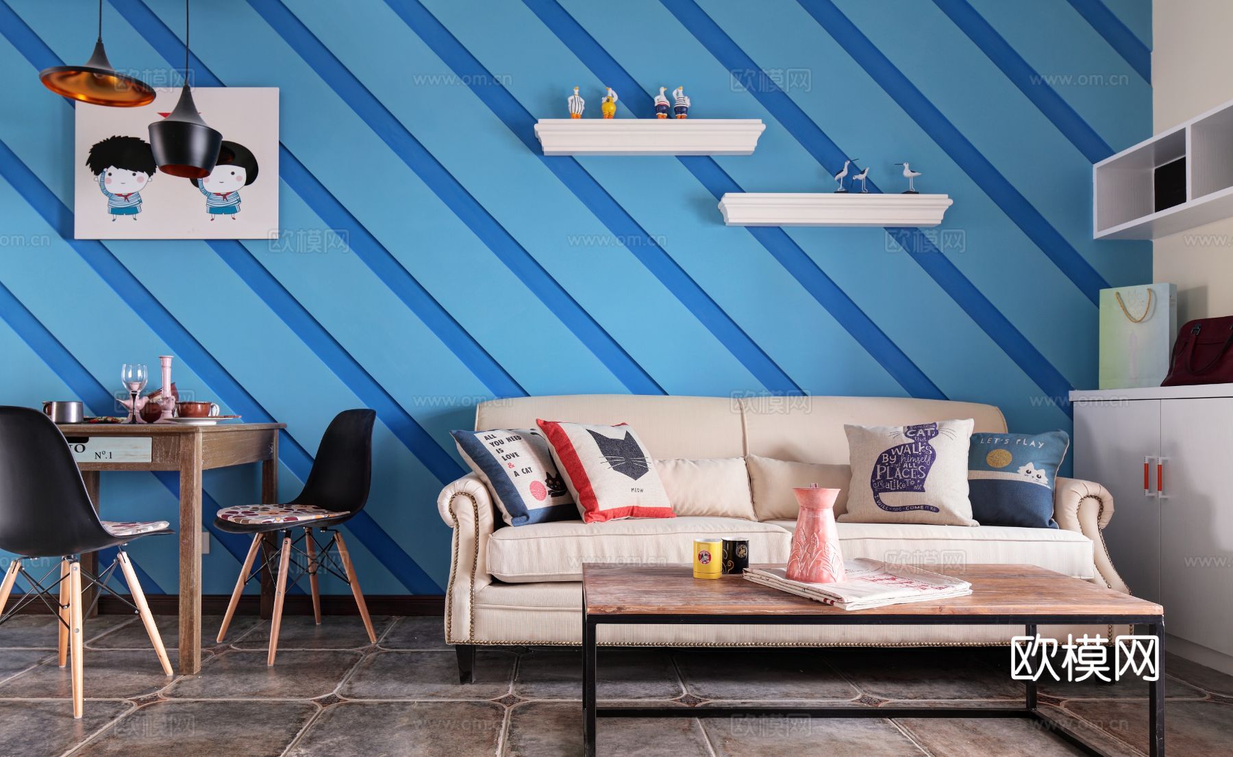 现代工业风公寓 家装设计 餐厅客厅卧室效果图下载（渲染图5）