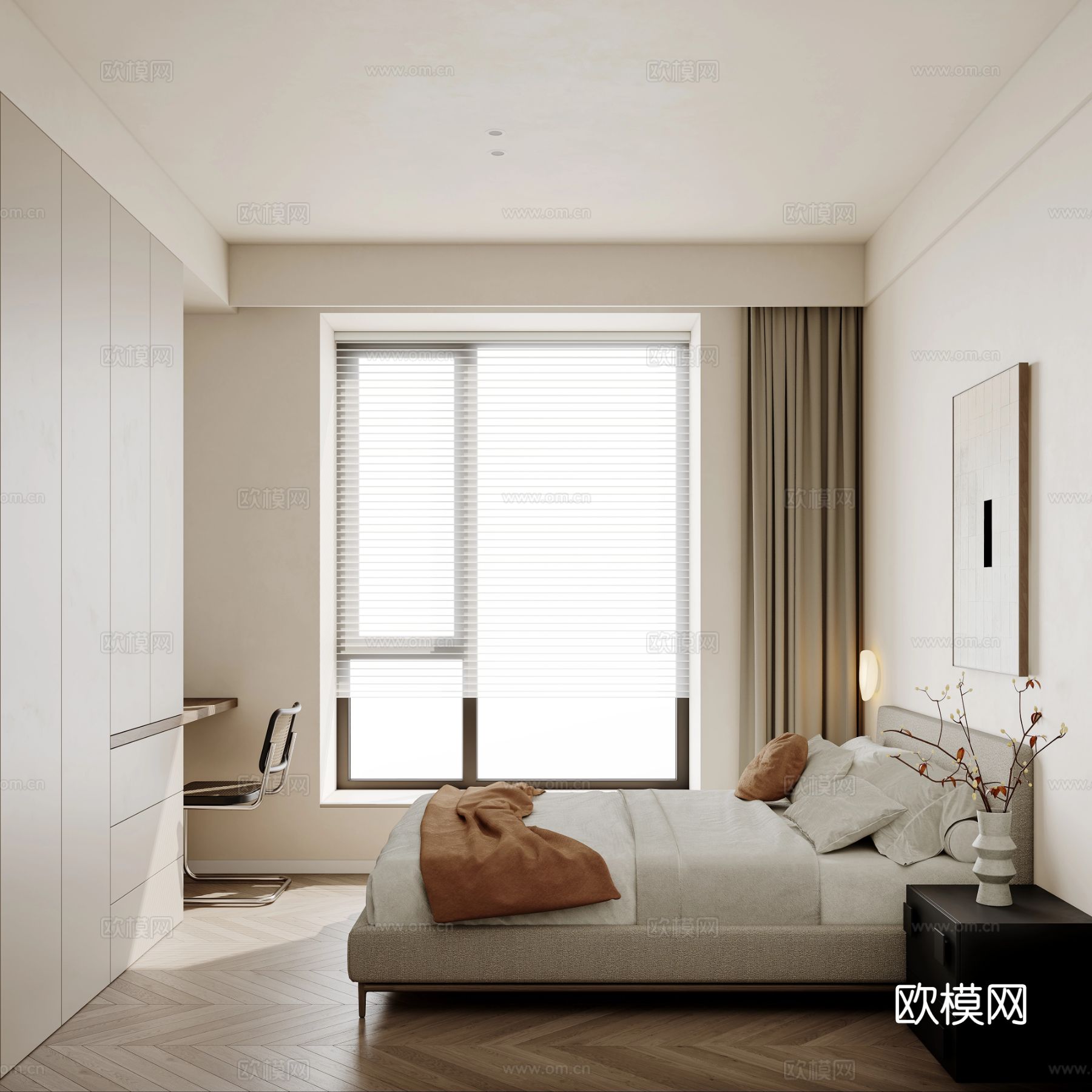 奶油风家装案例 客厅卧室效果图下载（渲染图13）