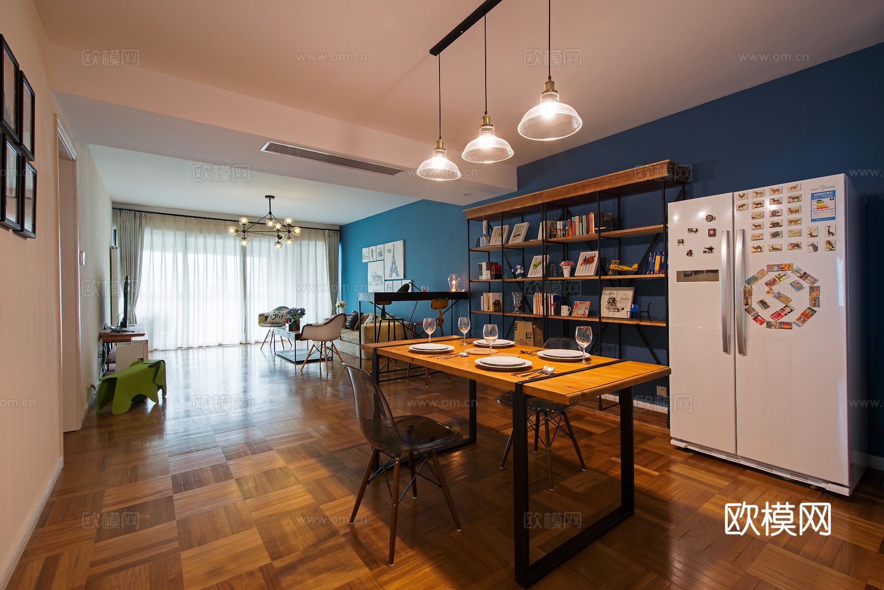 现代工业风平层家装 餐厅客厅卧室效果图下载（渲染图18）