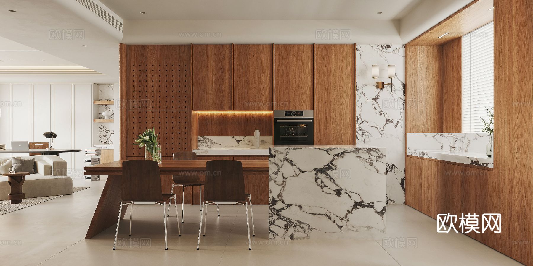 奶油风家装案例客厅 卧室效果图下载（渲染图3）