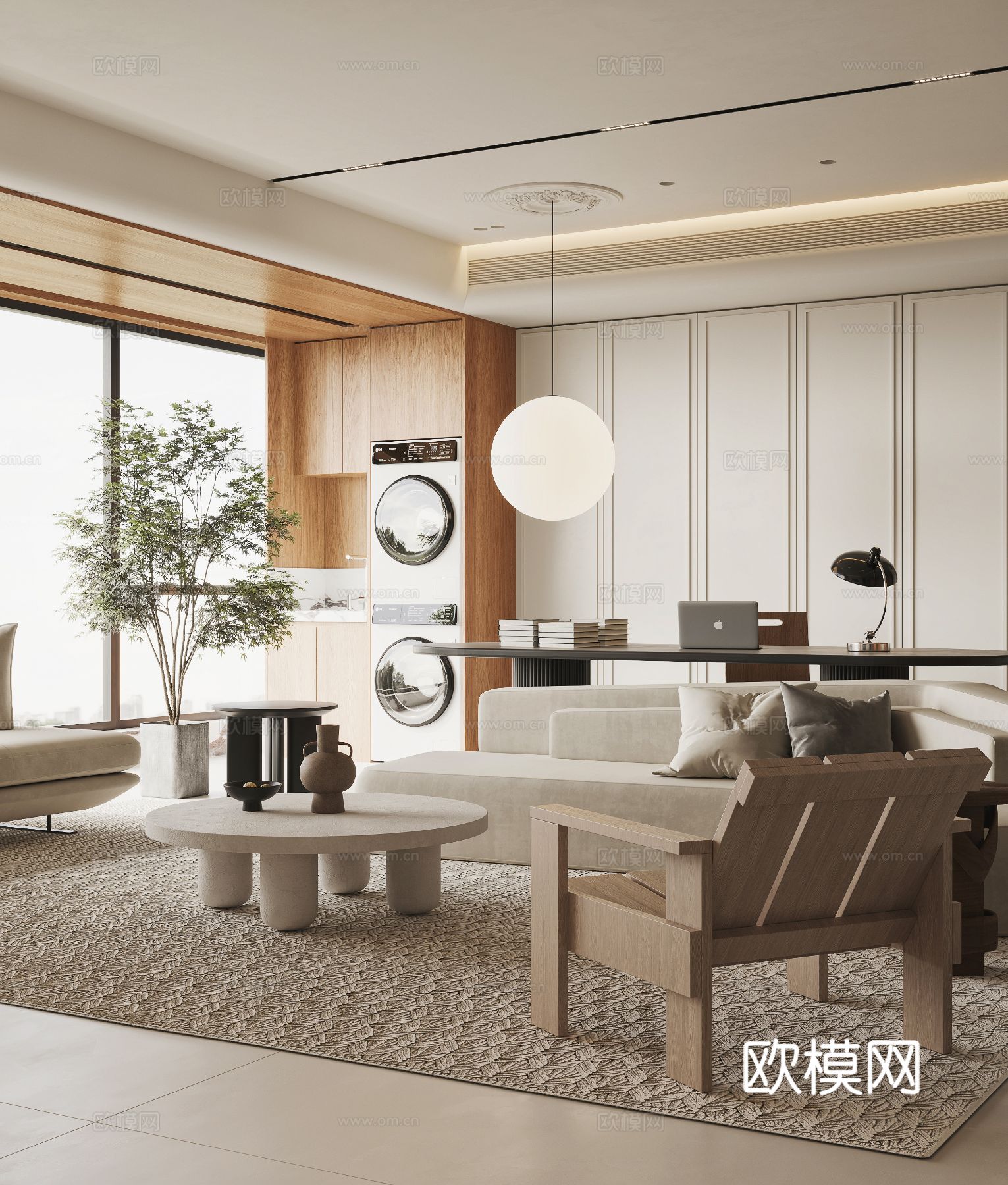 奶油风家装案例客厅 卧室效果图下载（渲染图9）