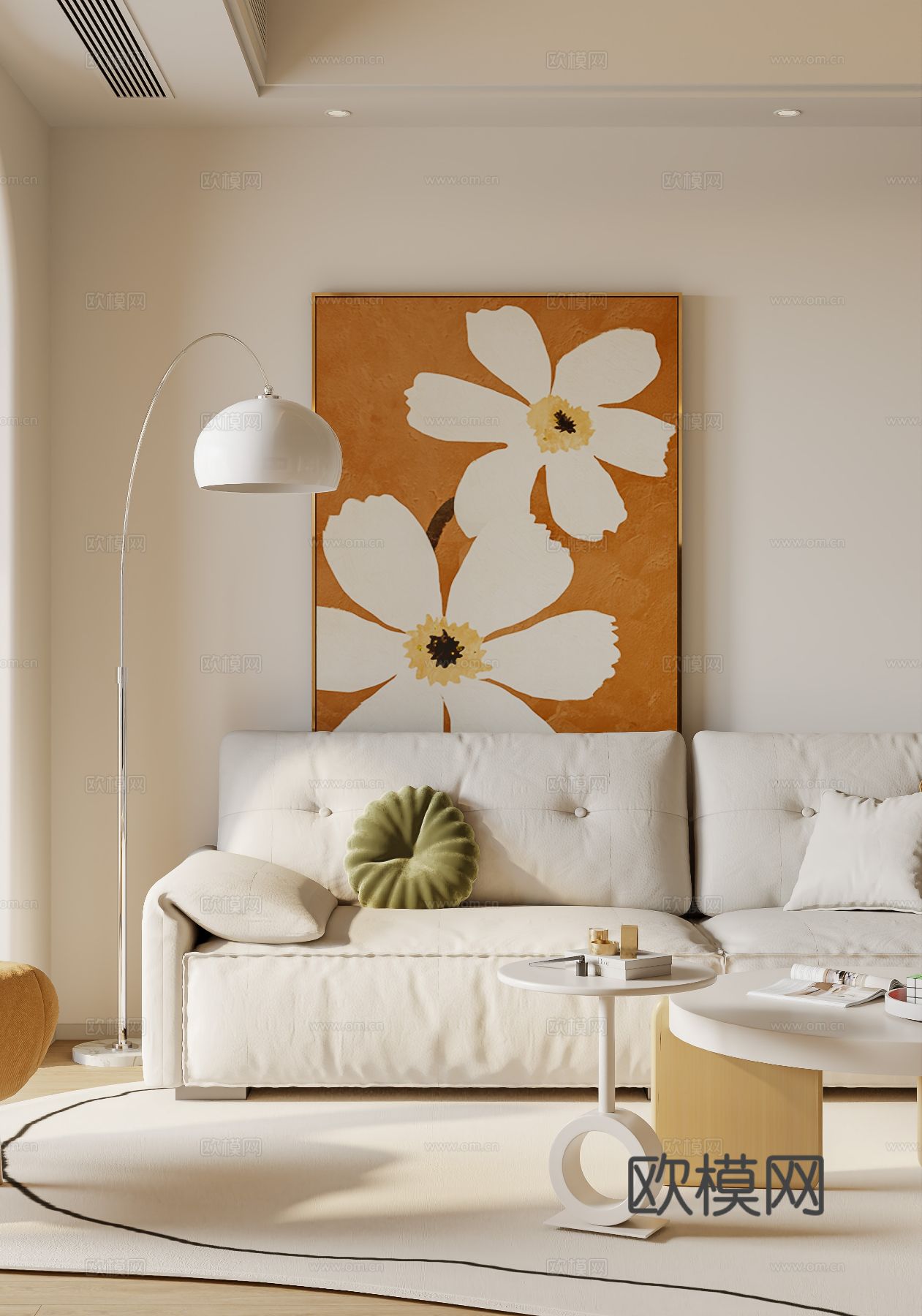 奶油风家装案例客厅 卧室效果图下载（渲染图7）