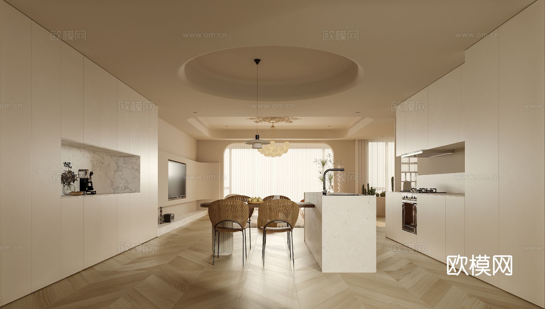 奶油风家装案例客厅 卧室效果图下载（渲染图2）