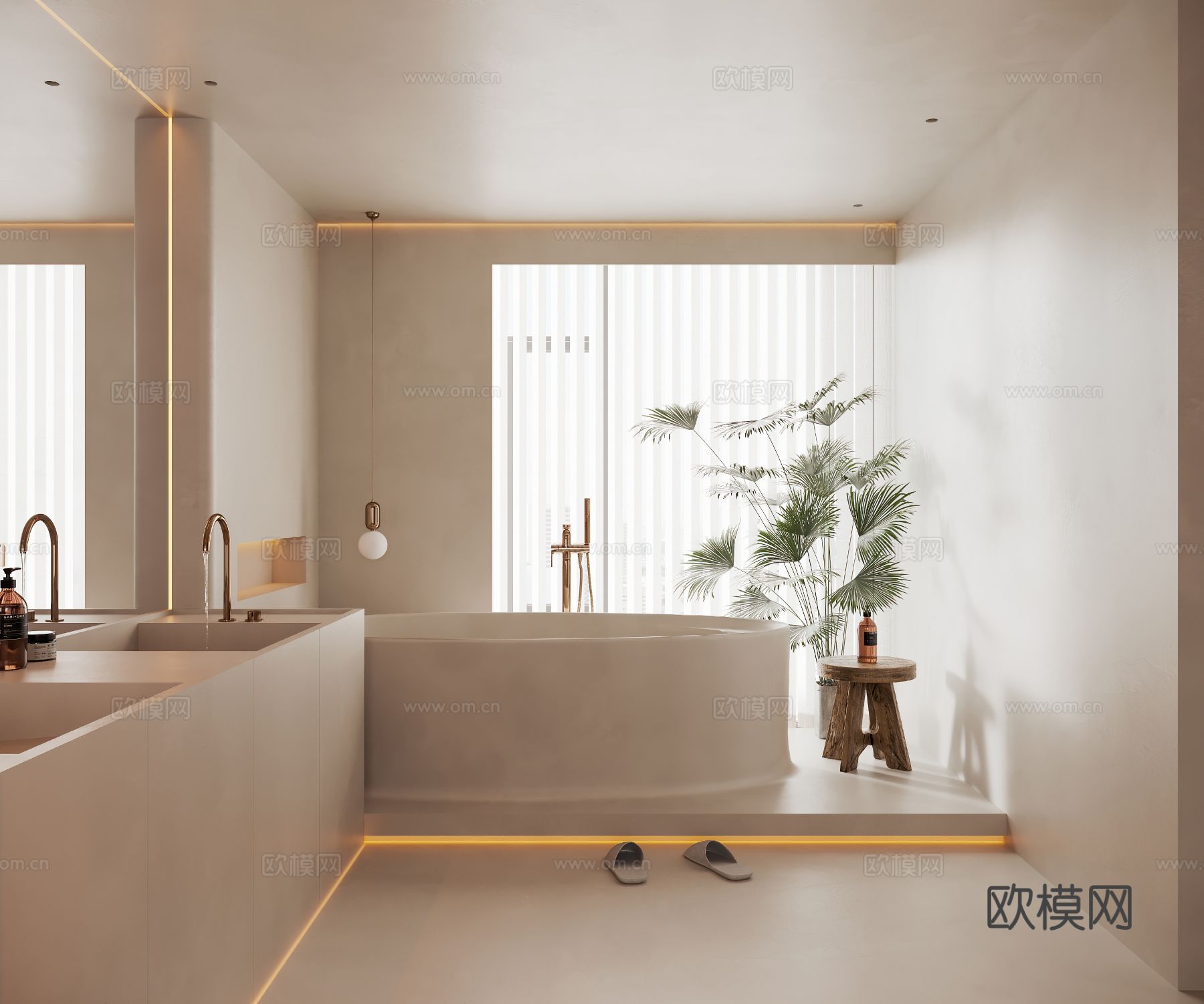 奶油风家装复式案例客厅 卧室效果图下载（渲染图19）