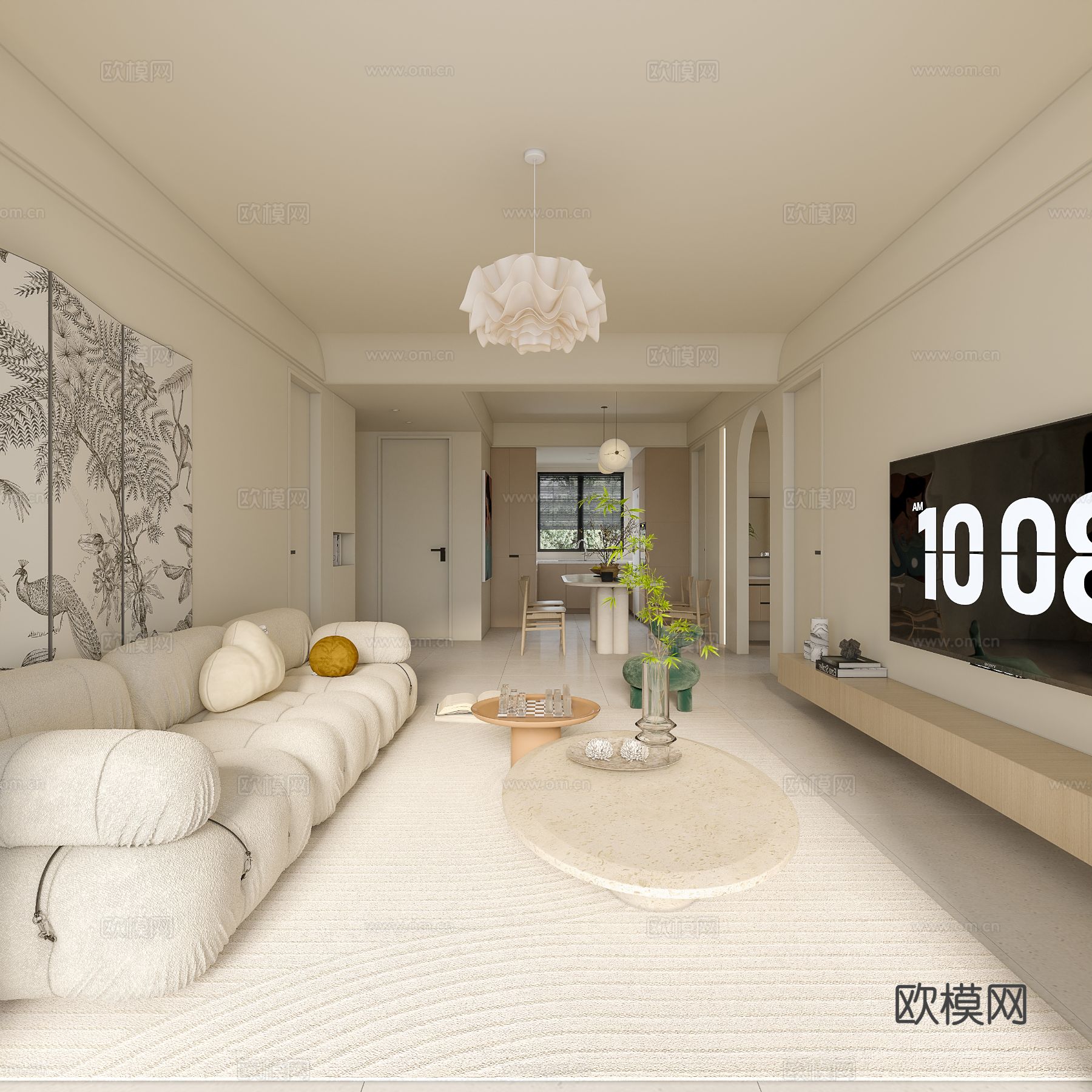 奶油风家装案例客厅 卧室效果图下载（渲染图8）