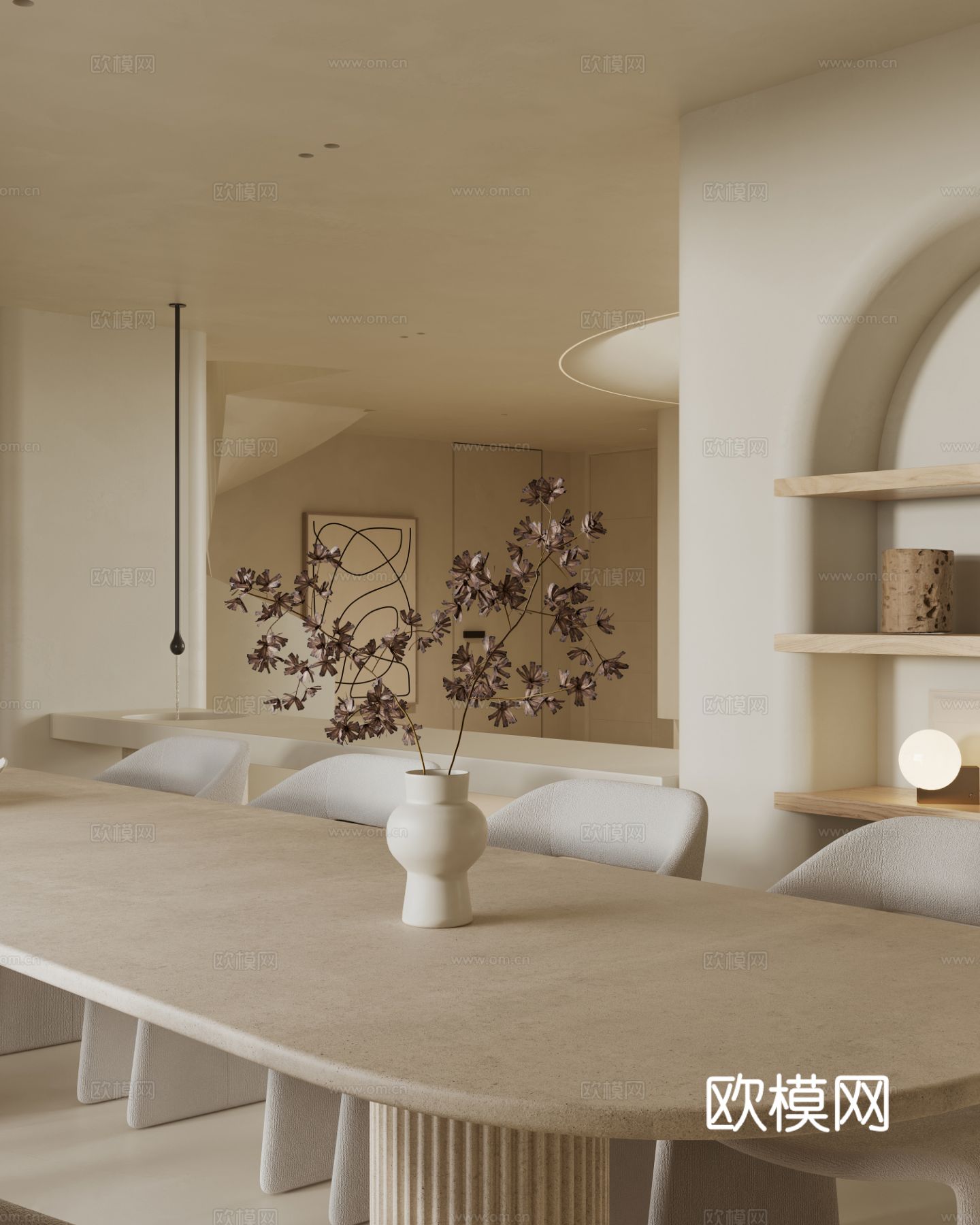 奶油风家装复式案例客厅 卧室效果图下载（渲染图5）